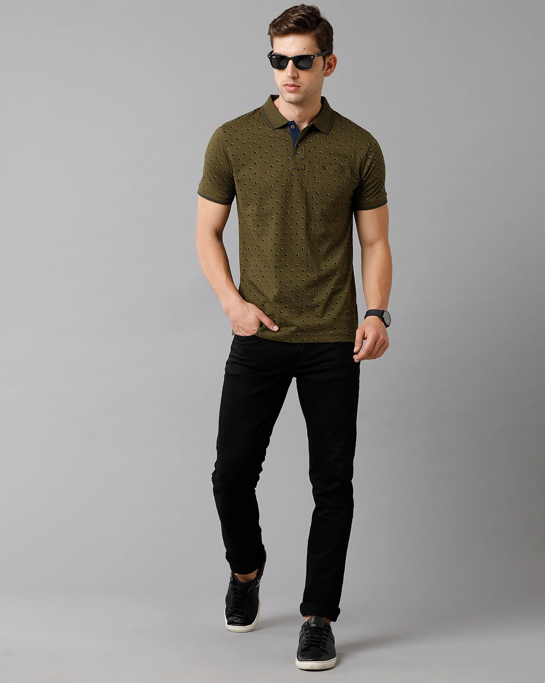 Classic Polo Mens Cotton Printed Half Sleeve Slim Fit Polo Neck Green Color T-Shirt | Bello 181 B