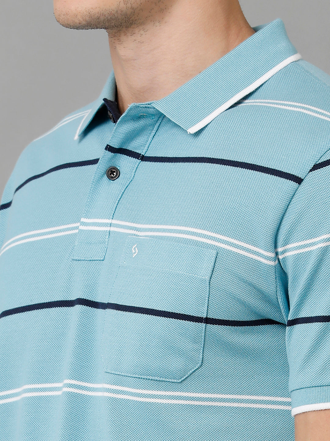 Classic Polo Men's Cotton Blend Striped Half Sleeve Slim Fit Polo Neck Blue Color T-Shirt | Adore - 196 B