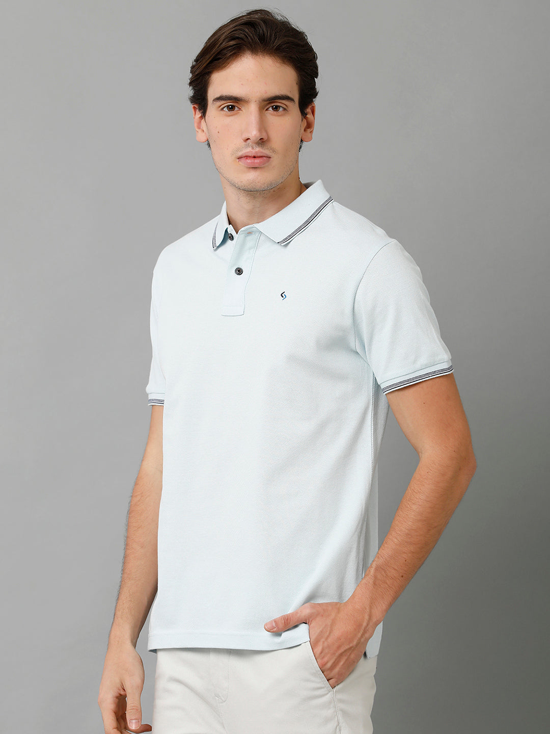 Classic Polo Men's Cotton Solid Half Sleeve Slim Fit Polo Neck Light Blue Color T-Shirt | Prm - 749 B