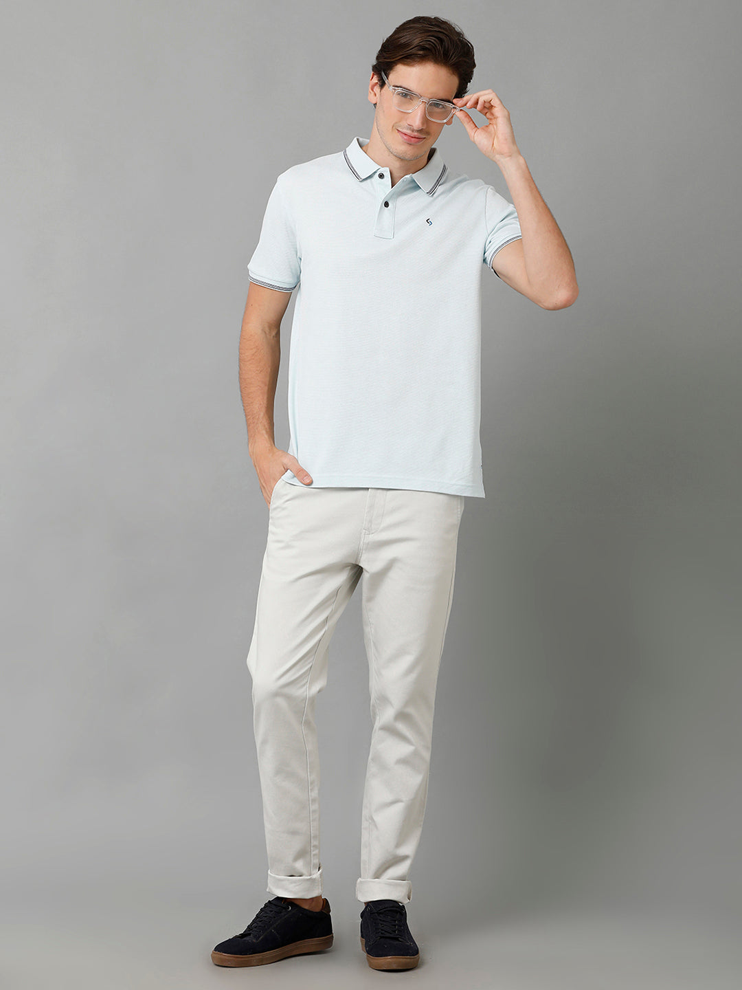 Classic Polo Men's Cotton Solid Half Sleeve Slim Fit Polo Neck Light Blue Color T-Shirt | Prm - 749 B