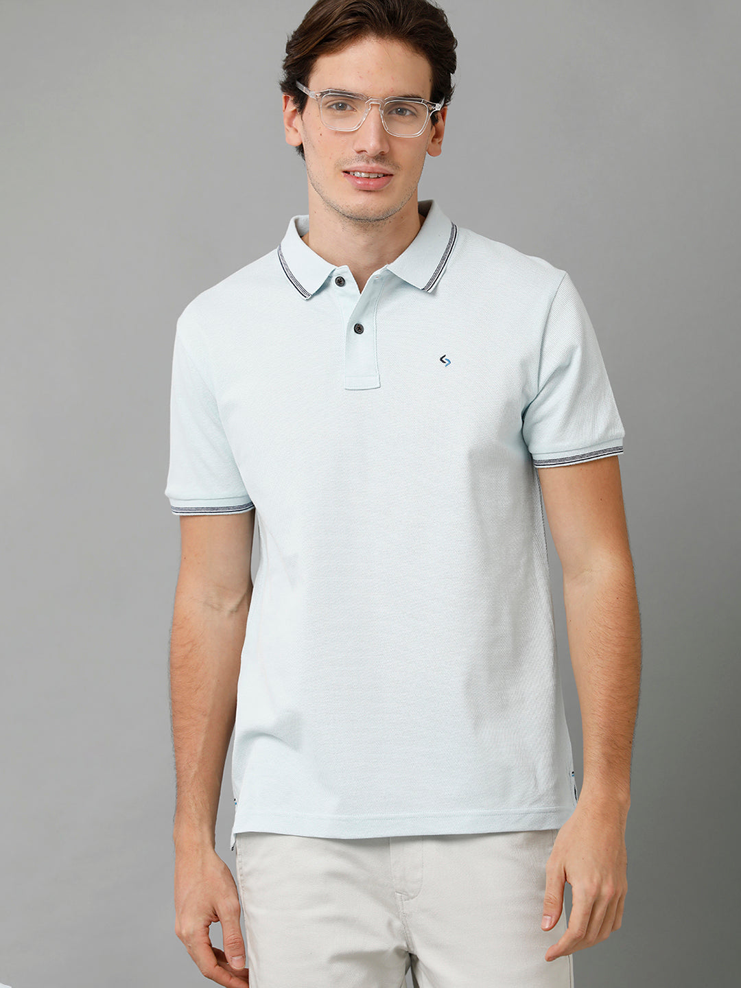 Classic Polo Men's Cotton Solid Half Sleeve Slim Fit Polo Neck Light Blue Color T-Shirt | Prm - 749 B