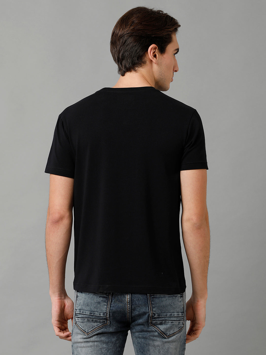 Classic Polo Men's Cotton Printed Half Sleeve Slim Fit Round Neck Black Color T-Shirt | Baleno - 495 A