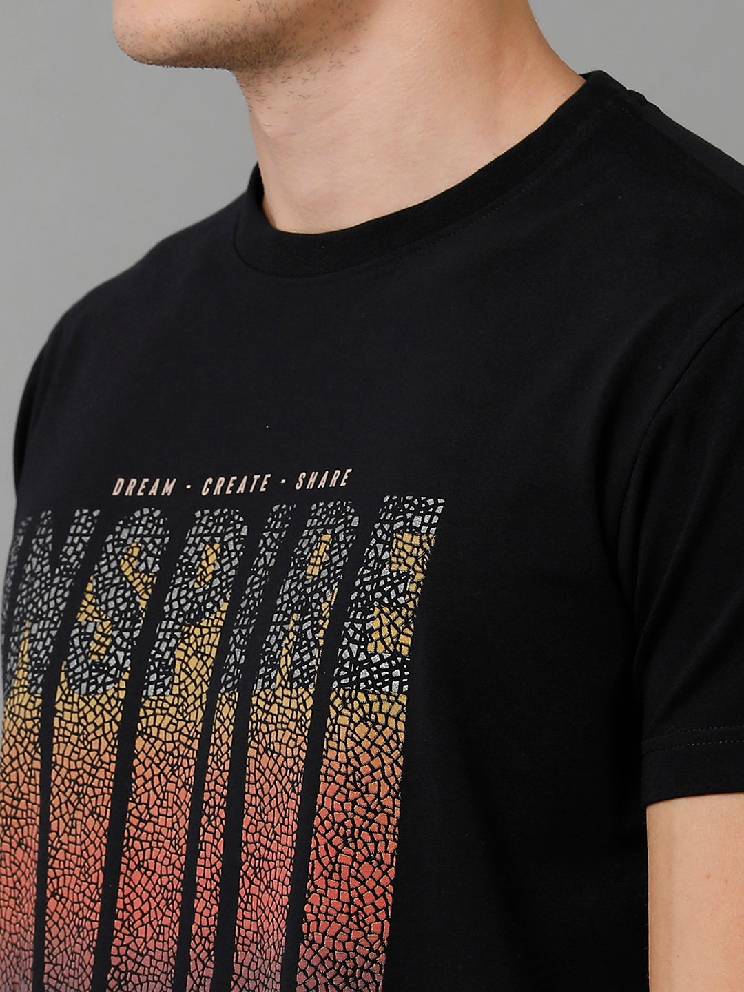 Classic Polo Men's Cotton Printed Half Sleeve Slim Fit Round Neck Black Color T-Shirt | Baleno - 495 A