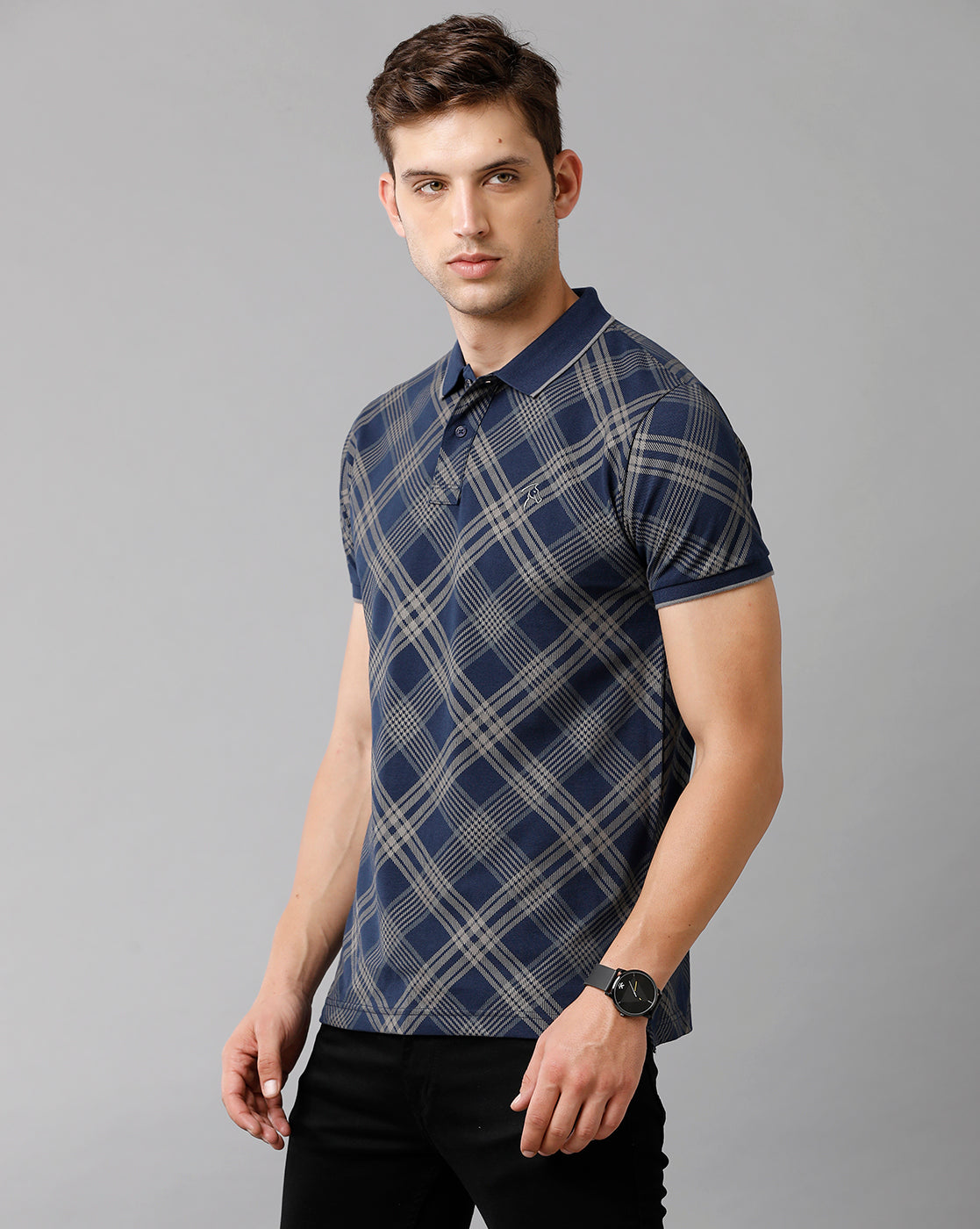 CP BRO Men's Cotton Printed Half Sleeve Slim Fit Polo Neck Blue Color T-Shirt | Brp 341 B