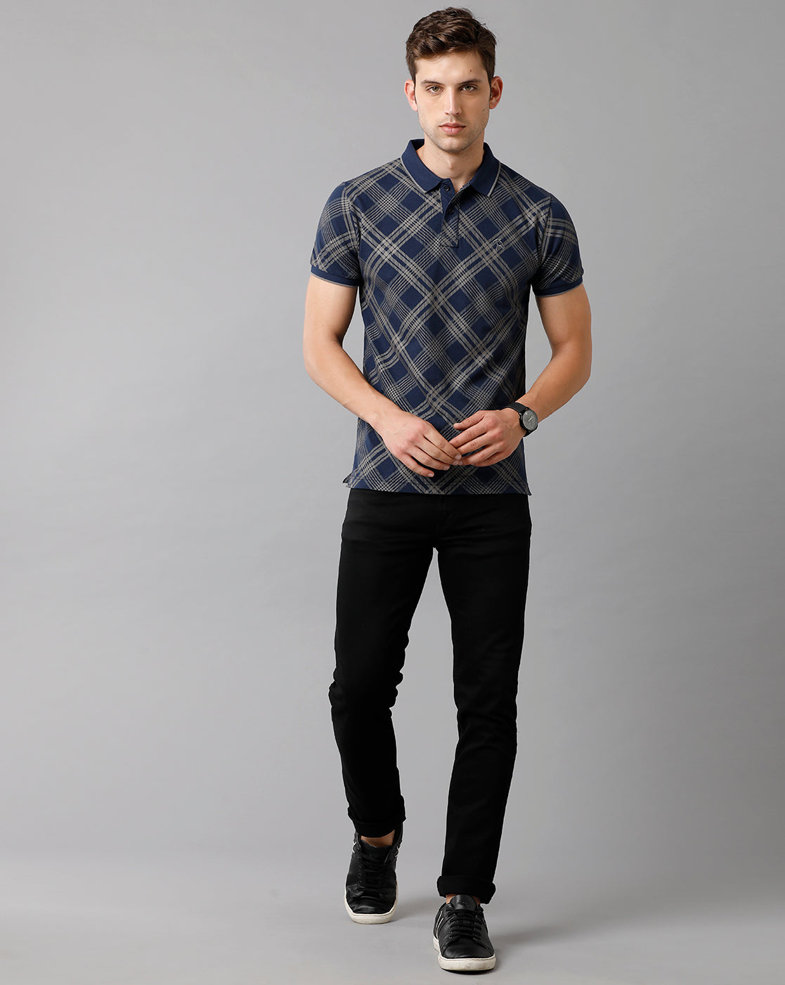 CP BRO Men's Cotton Printed Half Sleeve Slim Fit Polo Neck Blue Color T-Shirt | Brp 341 B