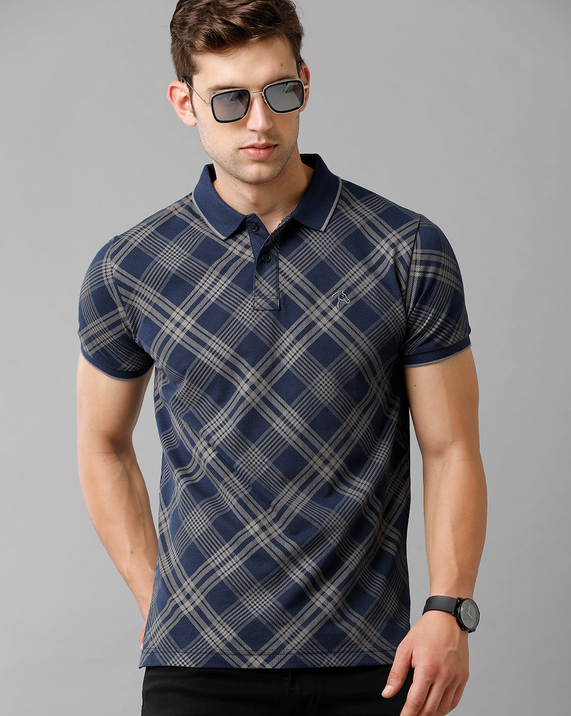 CP BRO Men's Cotton Printed Half Sleeve Slim Fit Polo Neck Blue Color T-Shirt | Brp 341 B