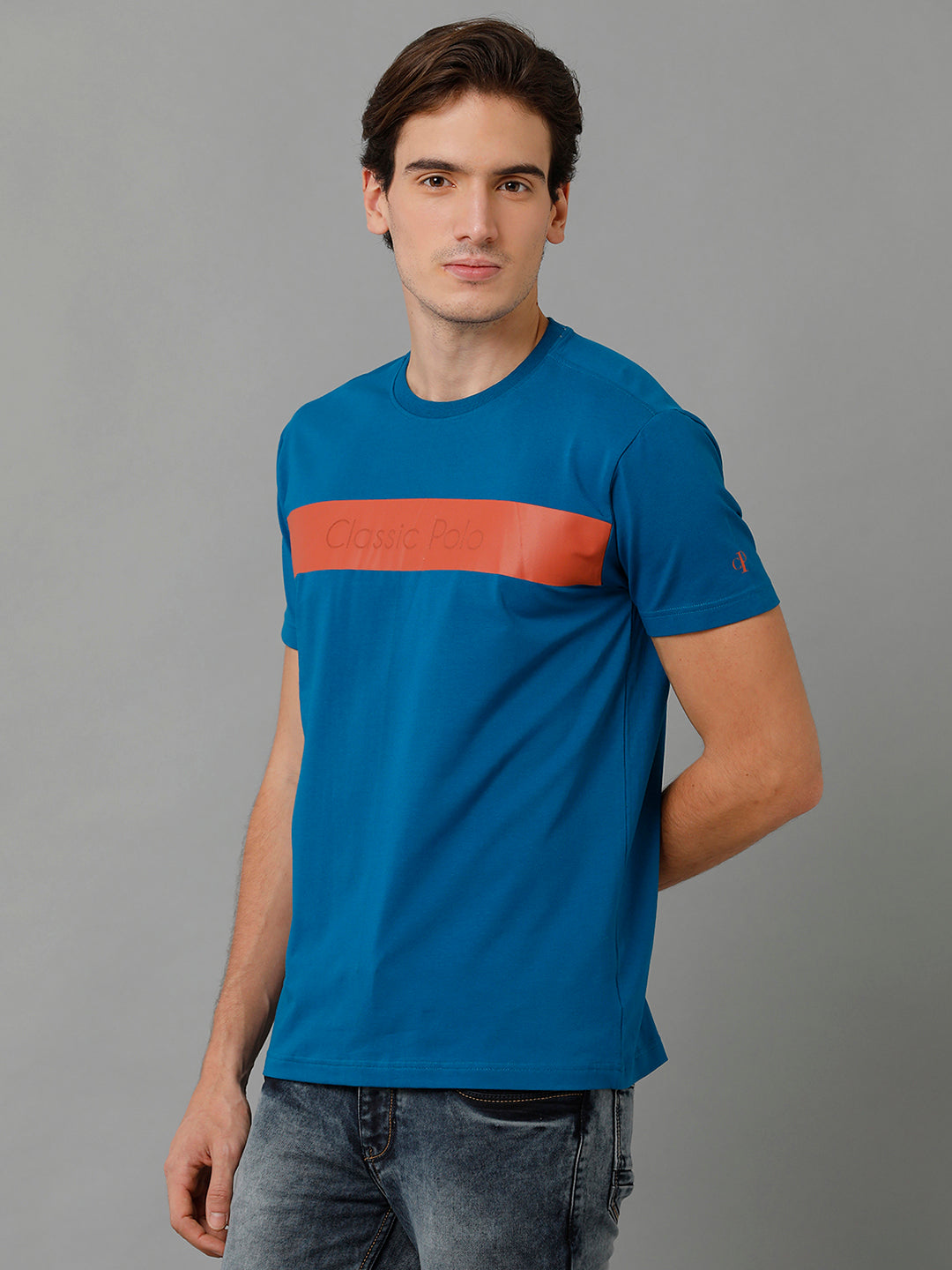 Classic Polo Men's Cotton Printed Half Sleeve Slim Fit Round Neck Navy Blue Color T-Shirt | Baleno - 508 B