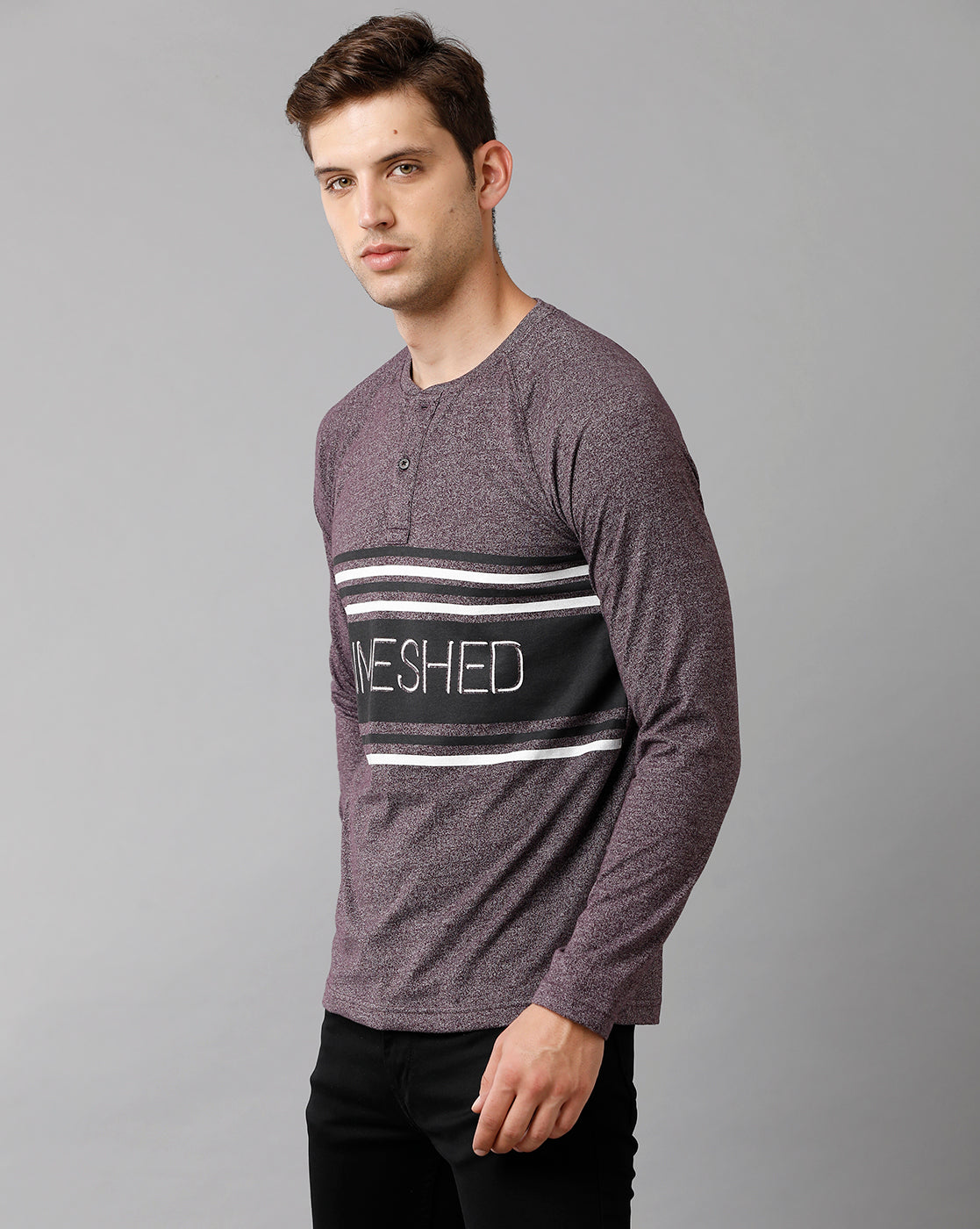 Classic Polo Mens Cotton Printed Full Sleeve Slim Fit Round Neck Purple Color T-Shirt | Baleno Fs 483 B