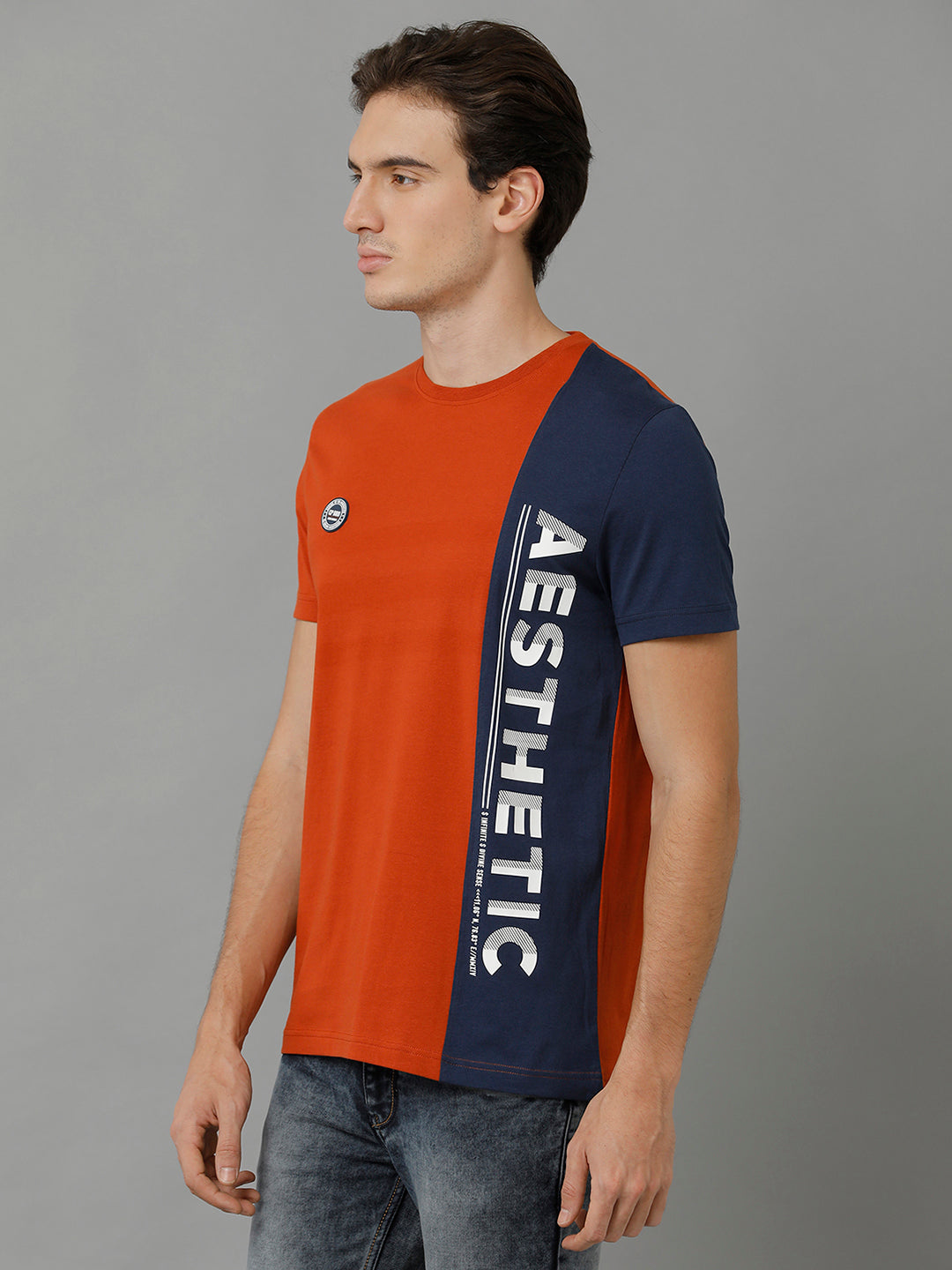 CP BRO Men's Cotton Color Block Half Sleeve Slim Fit Round Neck Multicolor T-Shirt | Brcn - 515 A