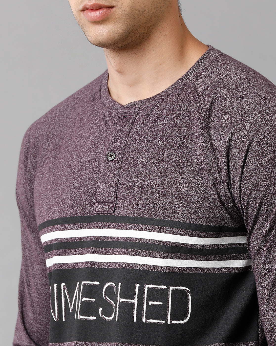 Classic Polo Mens Cotton Printed Full Sleeve Slim Fit Round Neck Purple Color T-Shirt | Baleno Fs 483 B