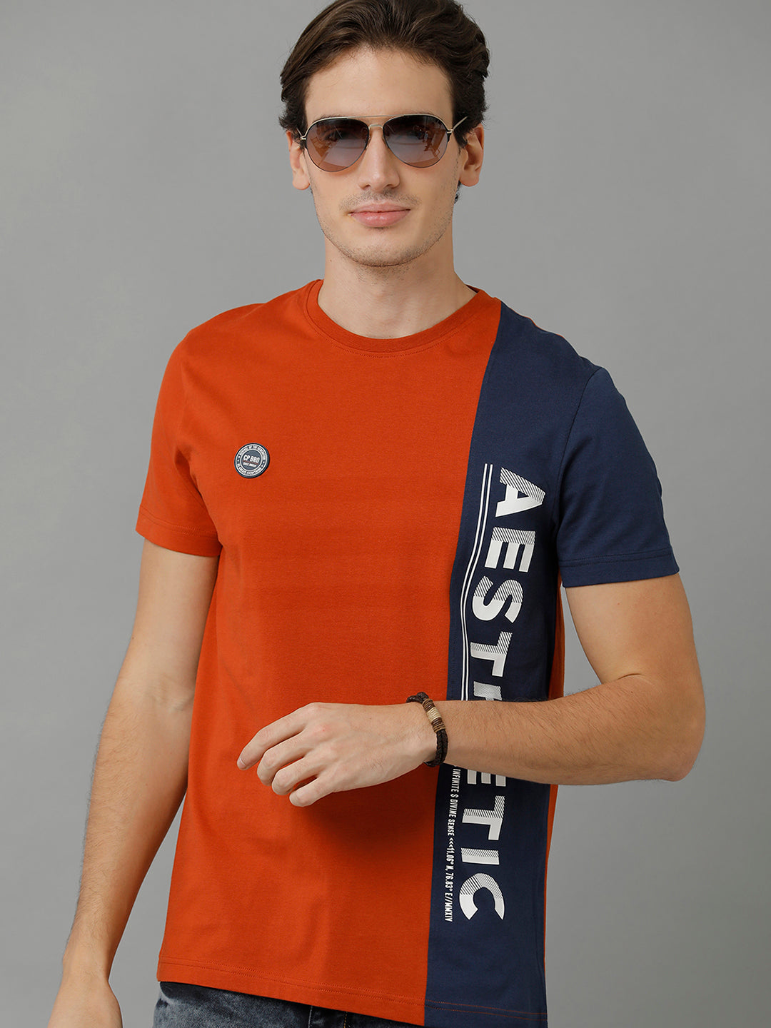 CP BRO Men's Cotton Color Block Half Sleeve Slim Fit Round Neck Multicolor T-Shirt | Brcn - 515 A
