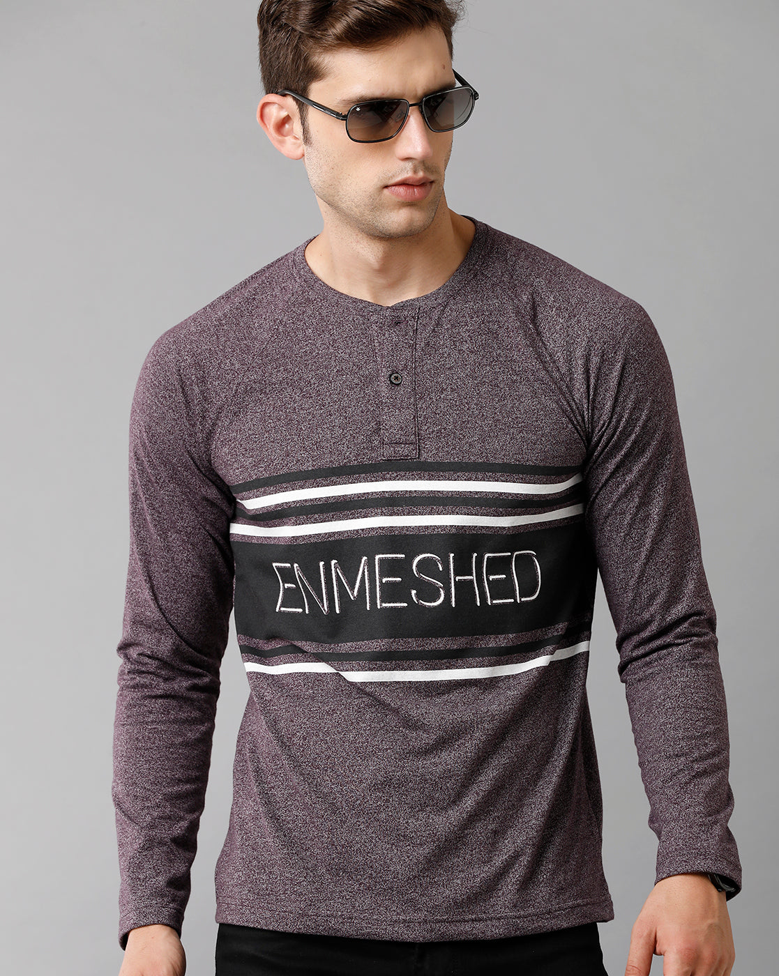 Classic Polo Mens Cotton Printed Full Sleeve Slim Fit Round Neck Purple Color T-Shirt | Baleno Fs 483 B