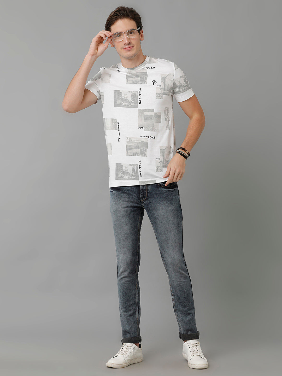 CP BRO Men's Cotton Printed Half Sleeve Slim Fit Round Neck Multicolor T-Shirt | Brcn - 534 A