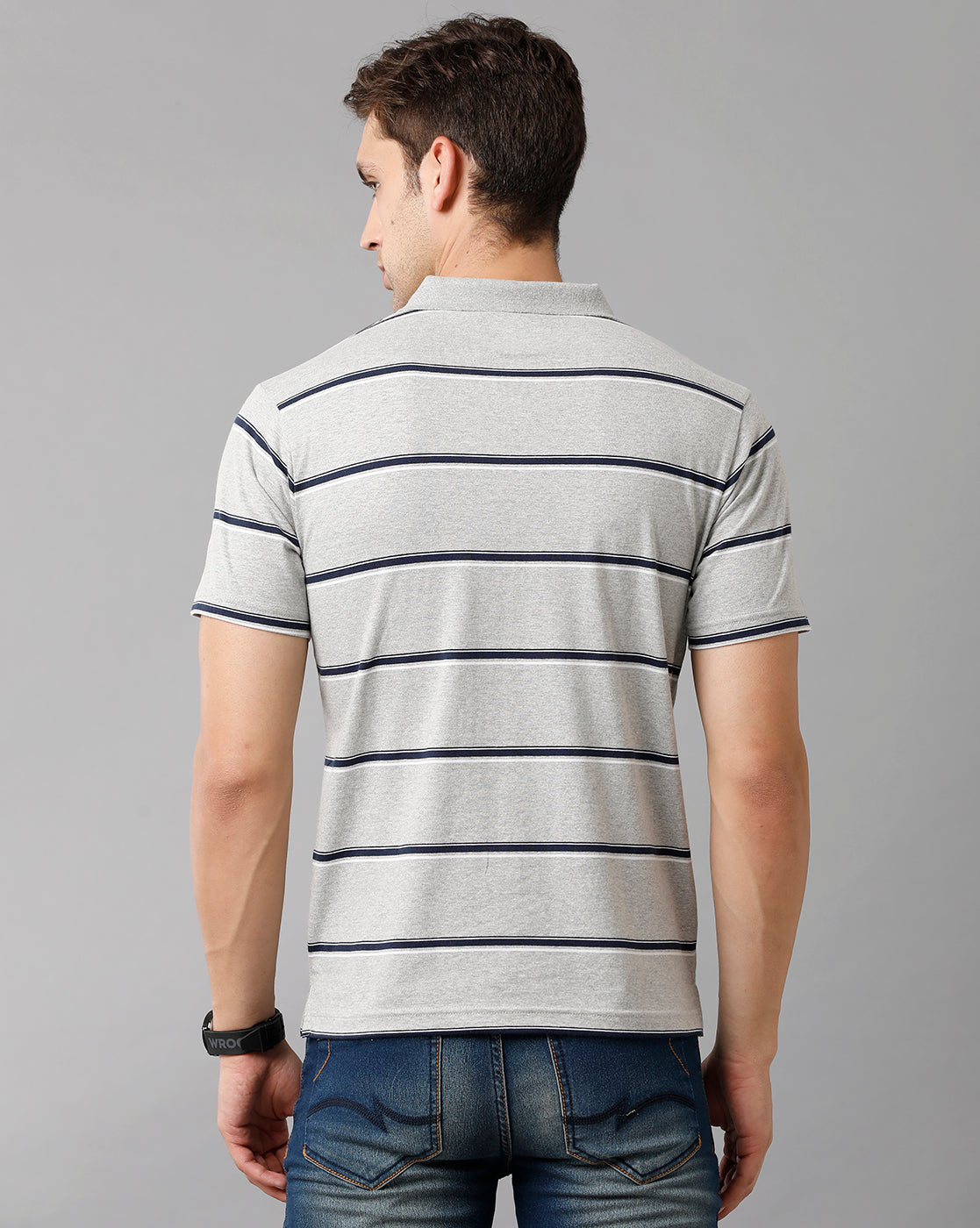 Classic Polo Mens Cotton Blend Striped Half Sleeve Authentic Fit Polo Neck Grey Color T-Shirt | Avon 502 B