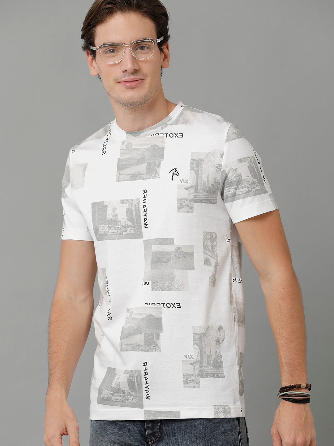 CP BRO Men's Cotton Printed Half Sleeve Slim Fit Round Neck Multicolor T-Shirt | Brcn - 534 A