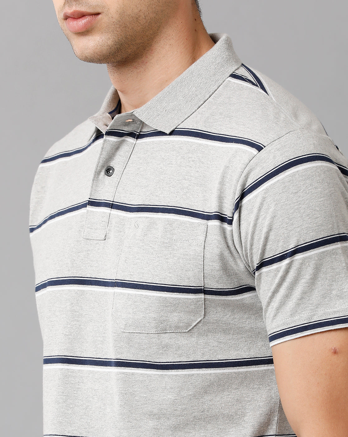 Classic Polo Mens Cotton Blend Striped Half Sleeve Authentic Fit Polo Neck Grey Color T-Shirt | Avon 502 B