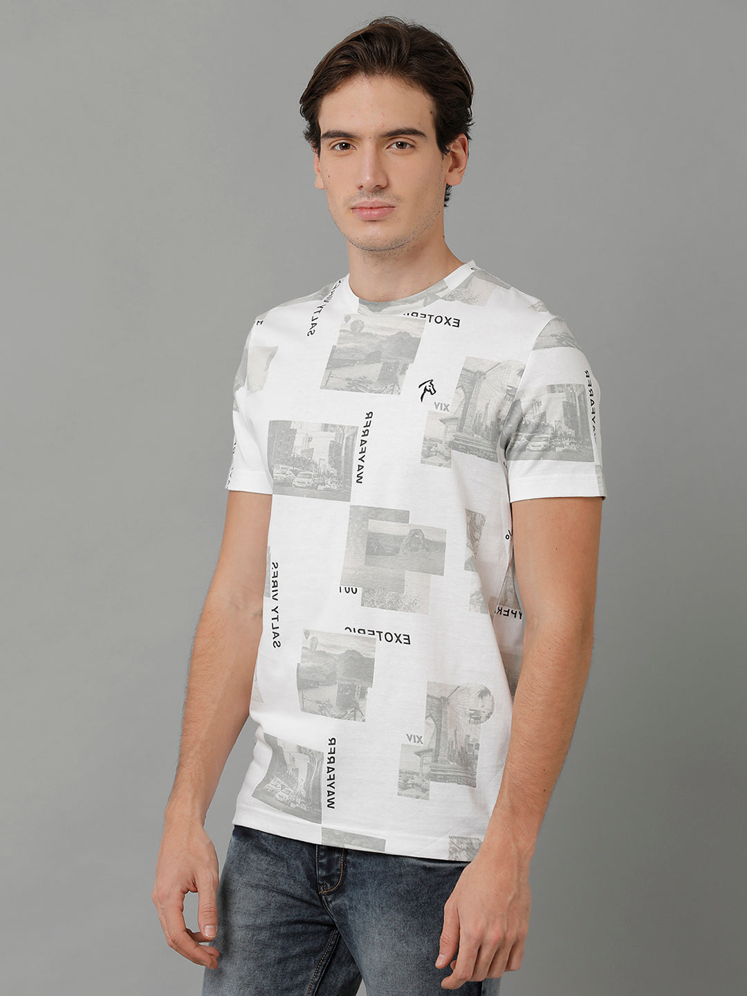 CP BRO Men's Cotton Printed Half Sleeve Slim Fit Round Neck Multicolor T-Shirt | Brcn - 534 A