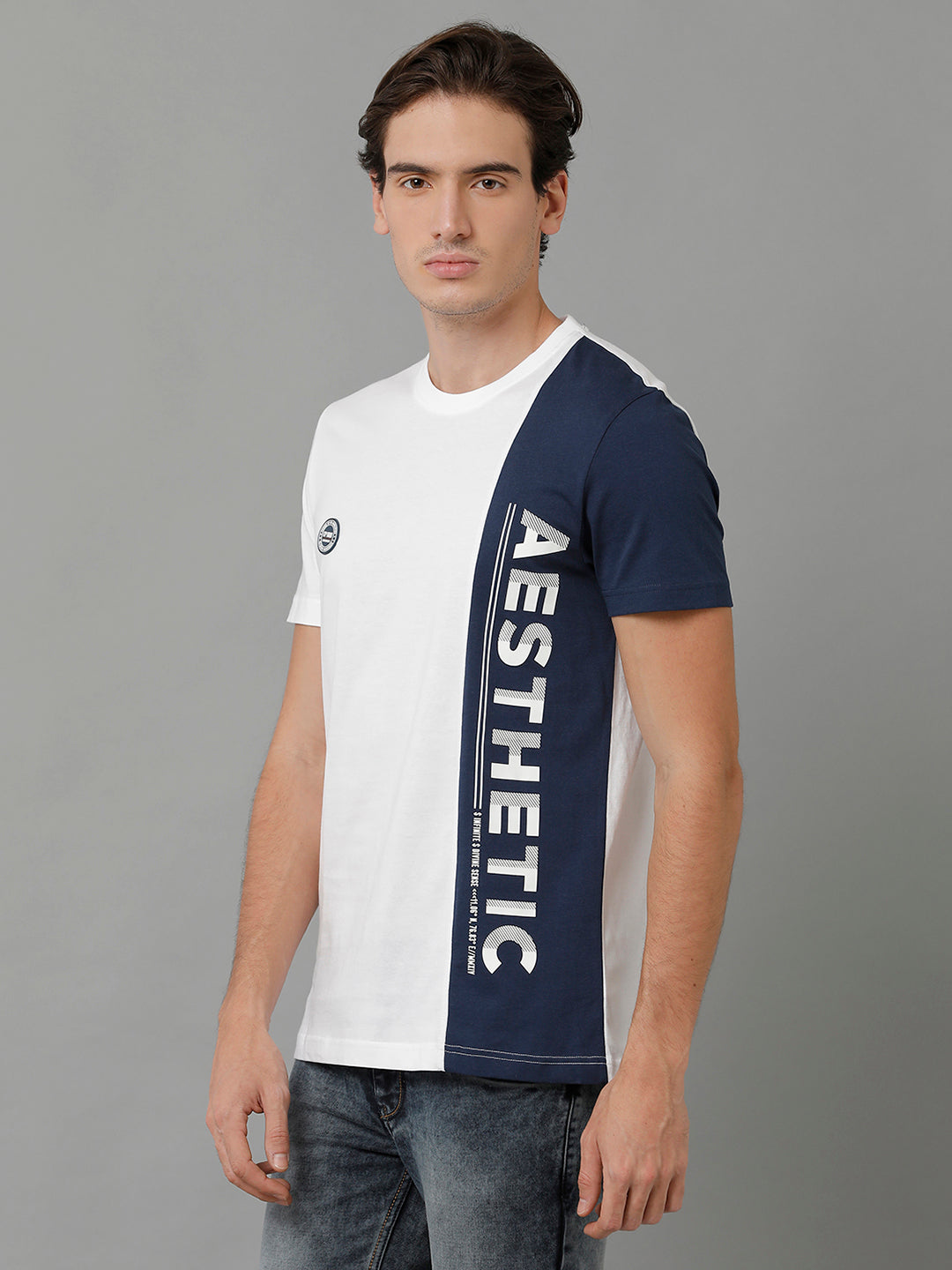 CP BRO Men's Cotton Color Block Half Sleeve Slim Fit Round Neck Multicolor T-Shirt | Brcn - 515 B