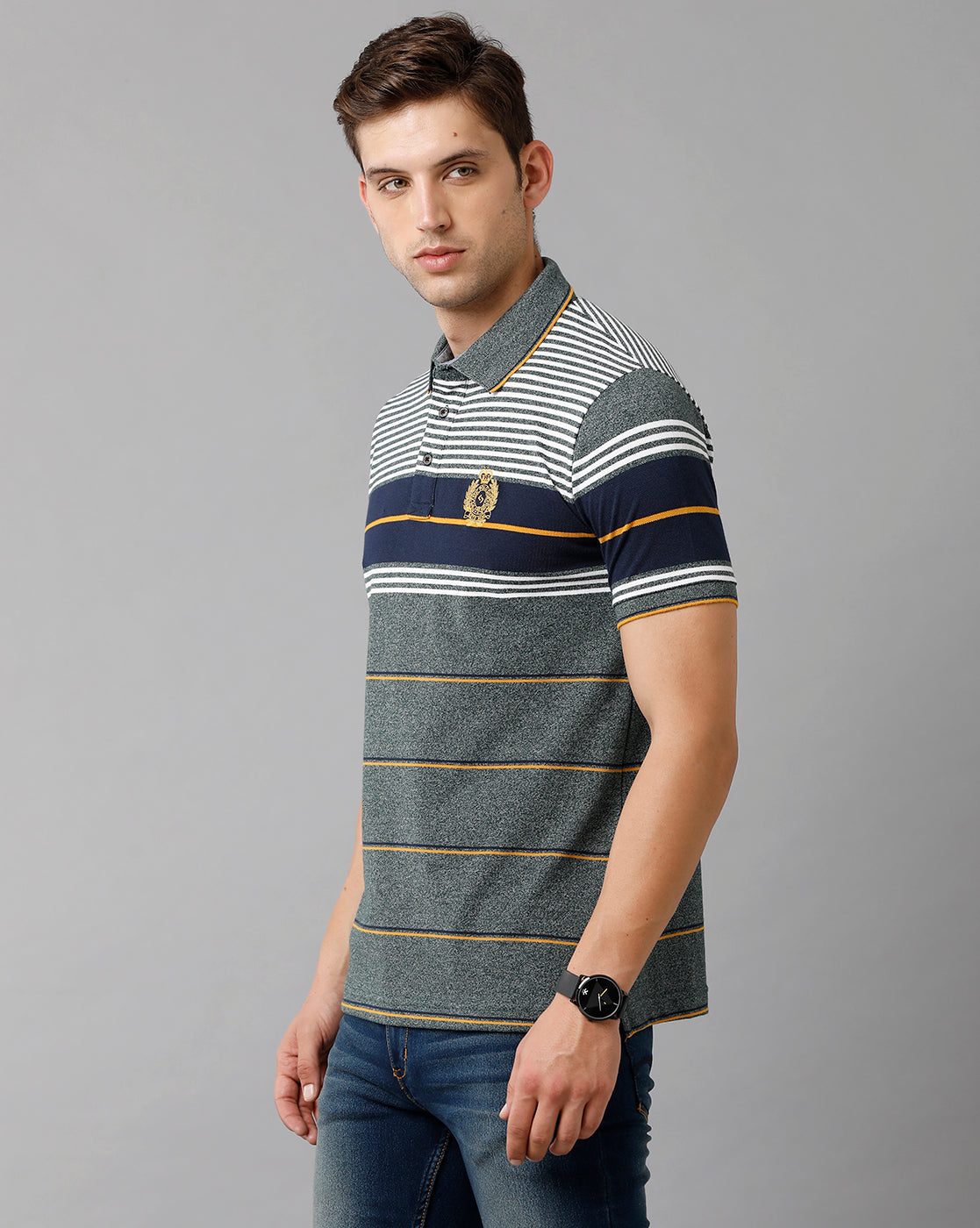 Classic Polo Mens Cotton Blend Striped Half Sleeve Slim Fit Polo Neck Multicolor T-Shirt | Vta 215 B