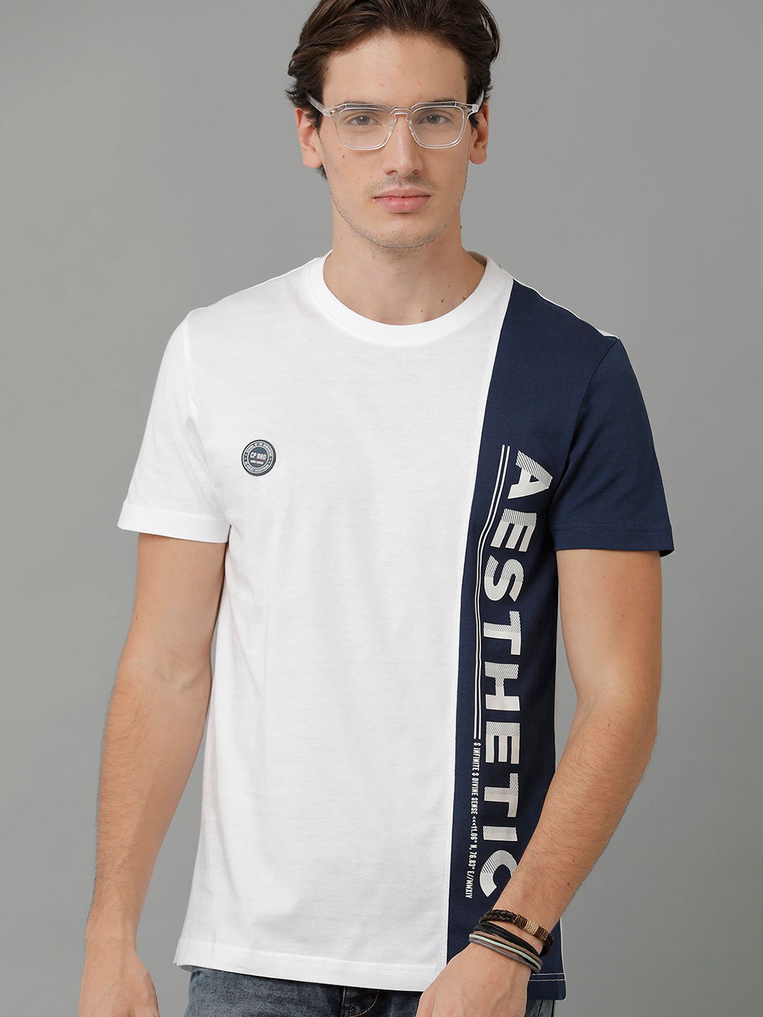 CP BRO Men's Cotton Color Block Half Sleeve Slim Fit Round Neck Multicolor T-Shirt | Brcn - 515 B