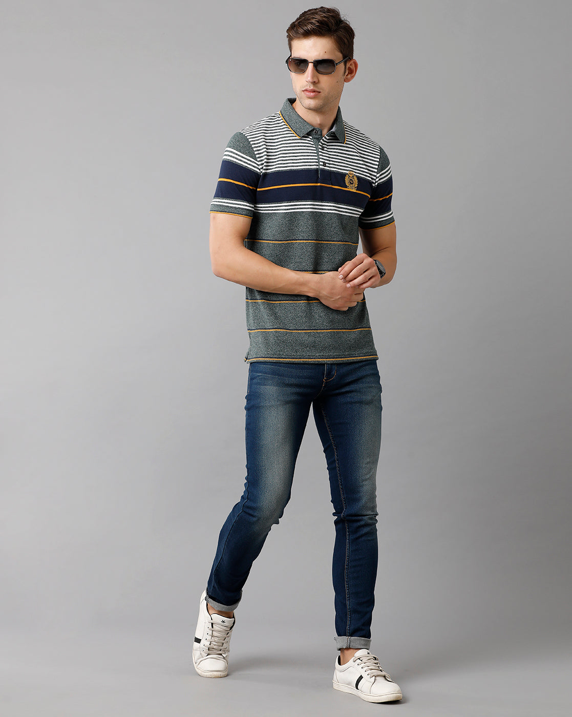 Classic Polo Mens Cotton Blend Striped Half Sleeve Slim Fit Polo Neck Multicolor T-Shirt | Vta 215 B