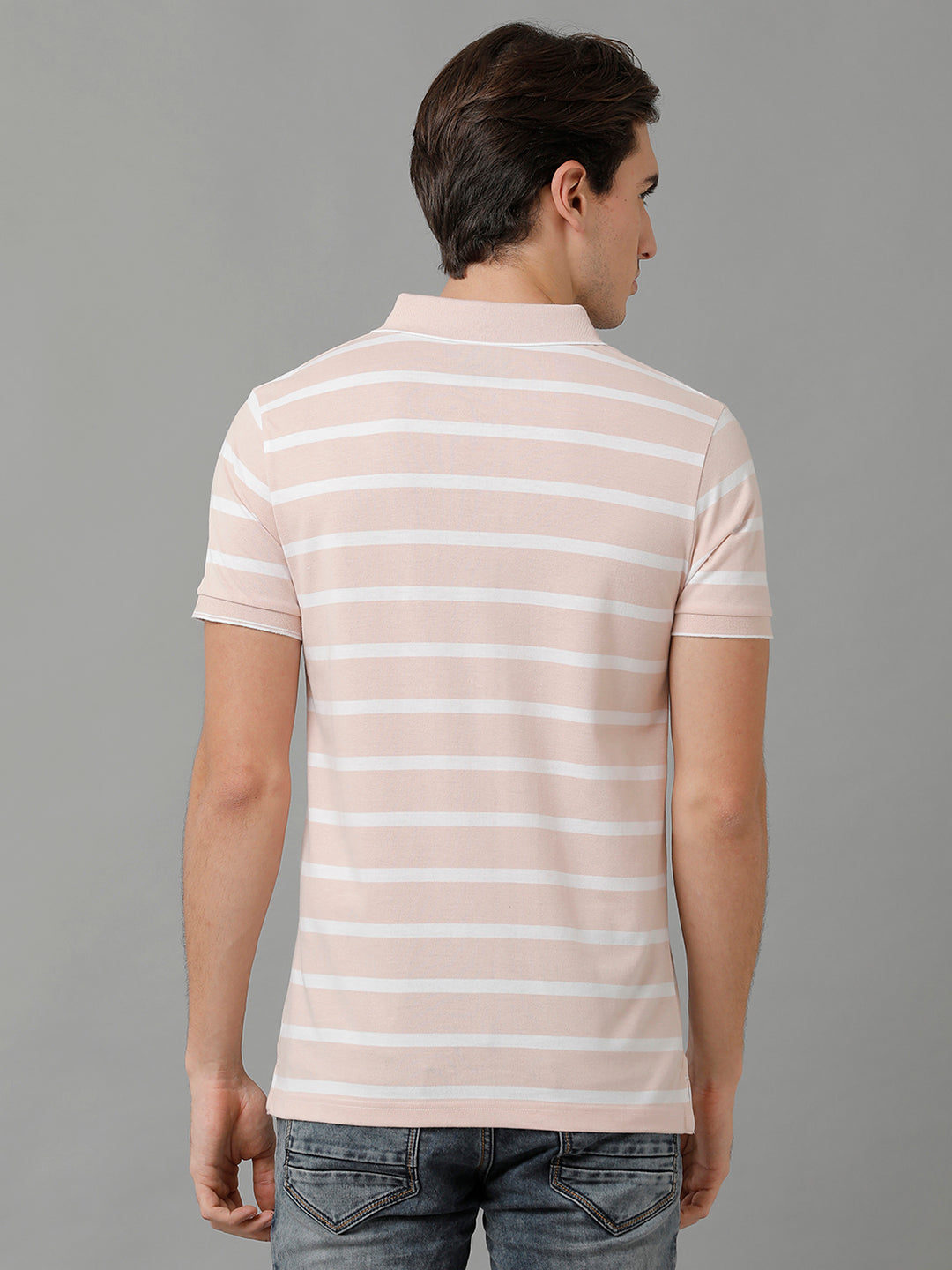 Classic Polo Men's Cotton Striped Half Sleeve Slim Fit Polo Neck Cream Color T-Shirt | Cpeg - 292 A