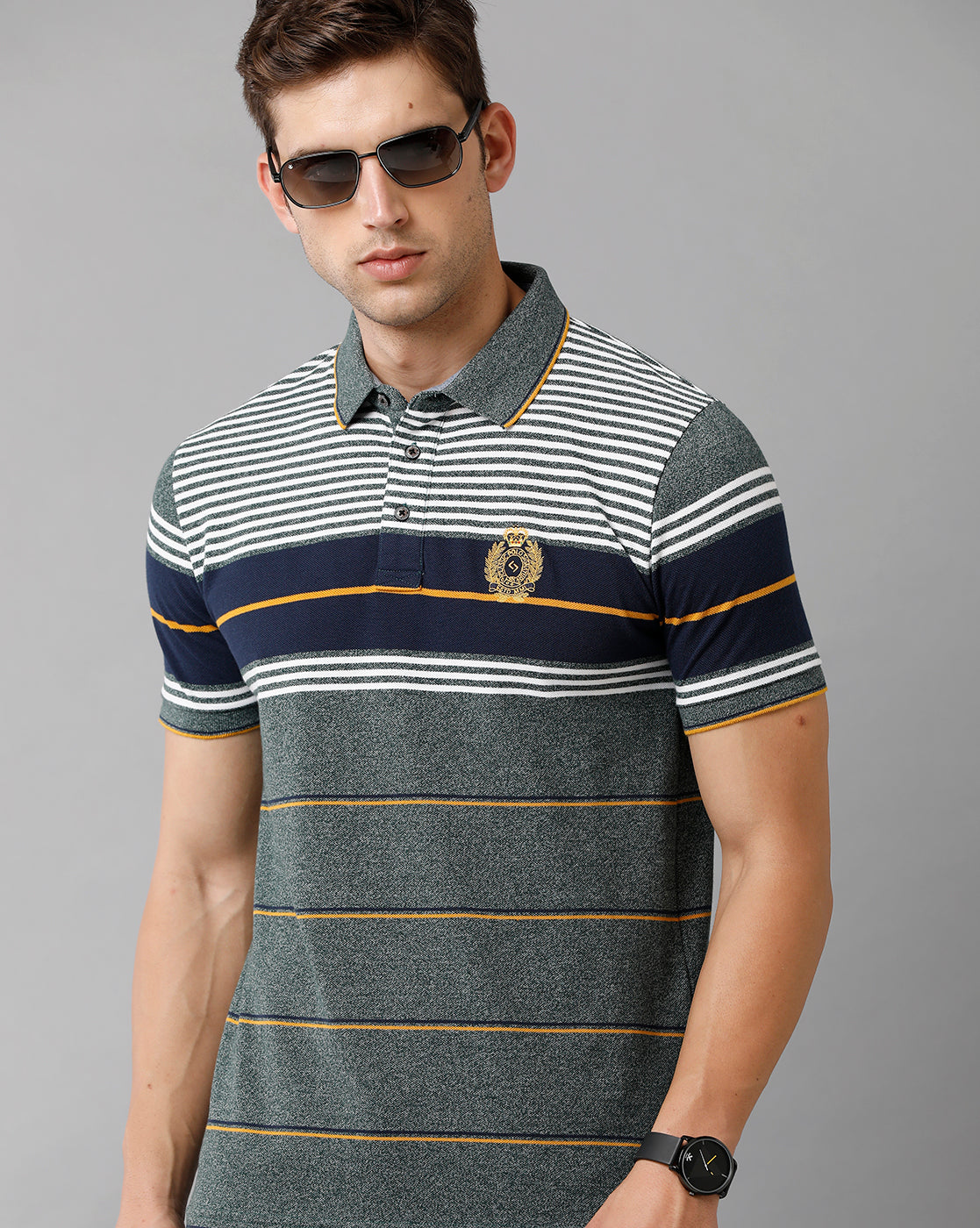 Classic Polo Mens Cotton Blend Striped Half Sleeve Slim Fit Polo Neck Multicolor T-Shirt | Vta 215 B