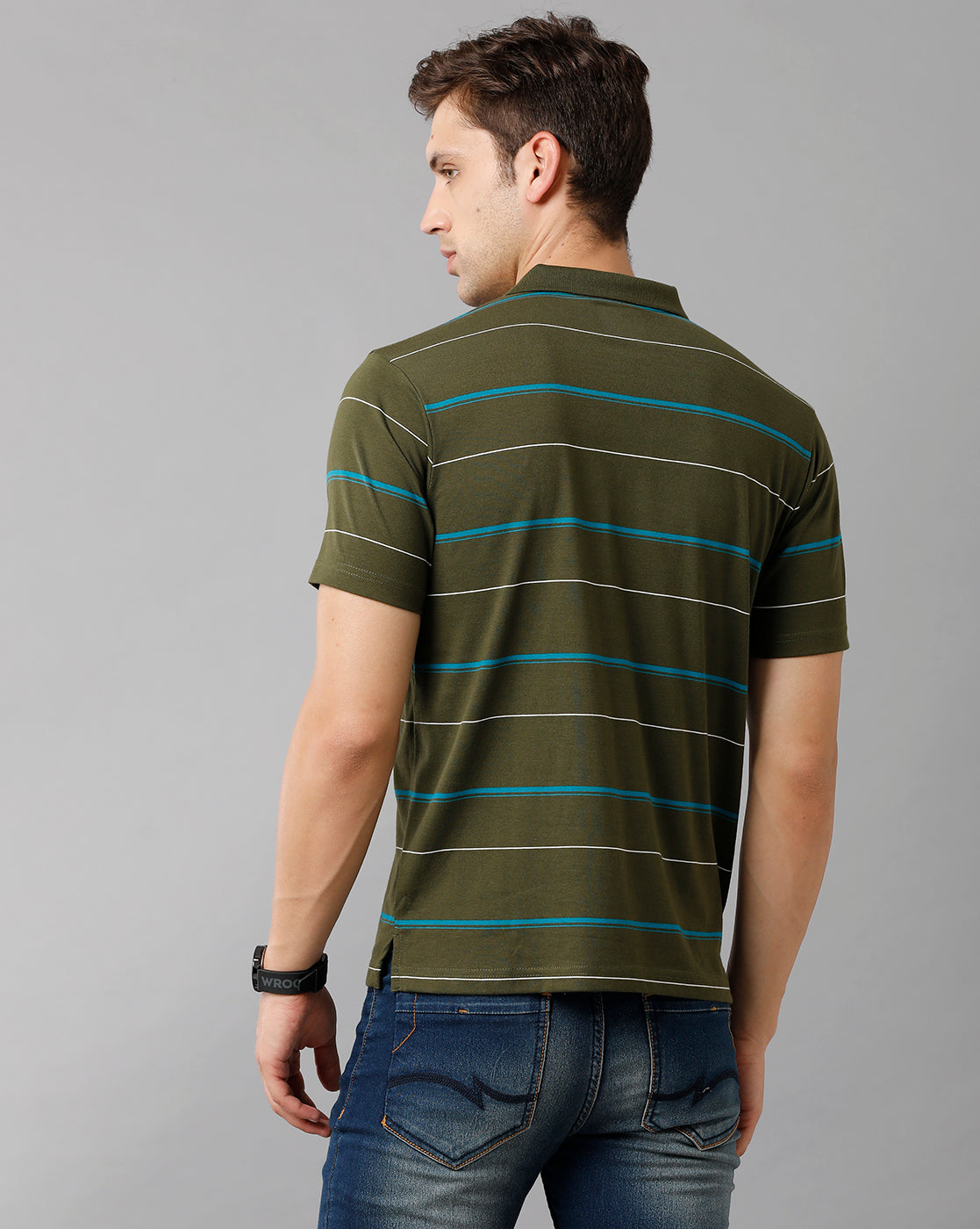 Classic Polo Mens Cotton Blend Striped Half Sleeve Authentic Fit Polo Neck Olive Color T-Shirt | Avon 500 B