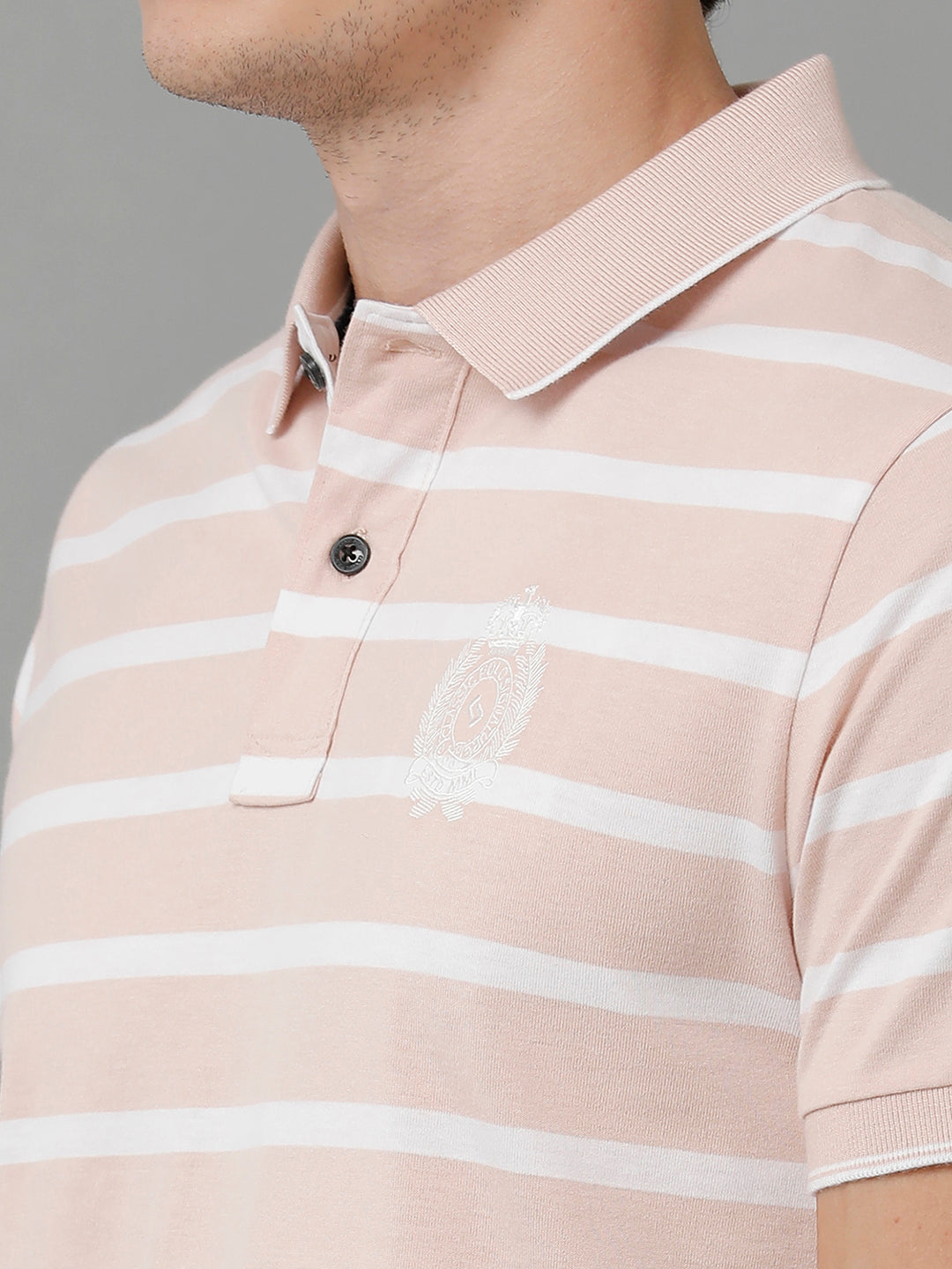 Classic Polo Men's Cotton Striped Half Sleeve Slim Fit Polo Neck Cream Color T-Shirt | Cpeg - 292 A
