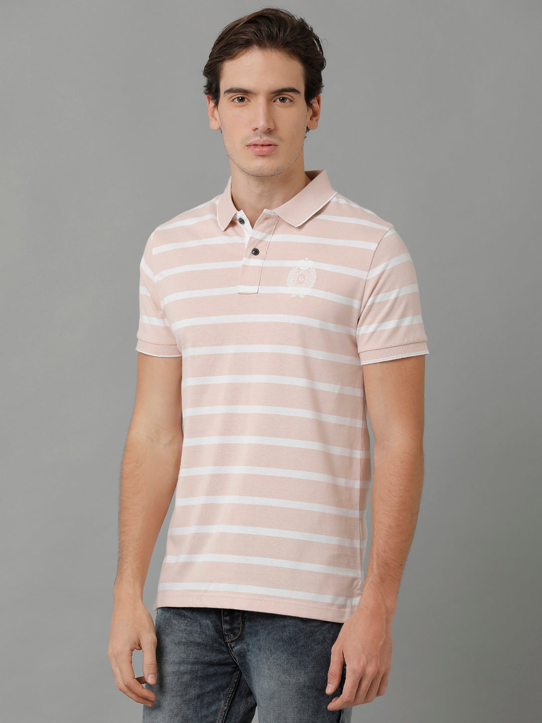 Classic Polo Men's Cotton Striped Half Sleeve Slim Fit Polo Neck Cream Color T-Shirt | Cpeg - 292 A