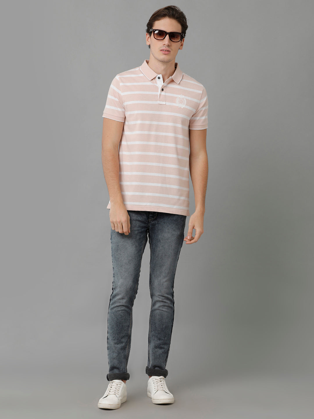 Classic Polo Men's Cotton Striped Half Sleeve Slim Fit Polo Neck Cream Color T-Shirt | Cpeg - 292 A