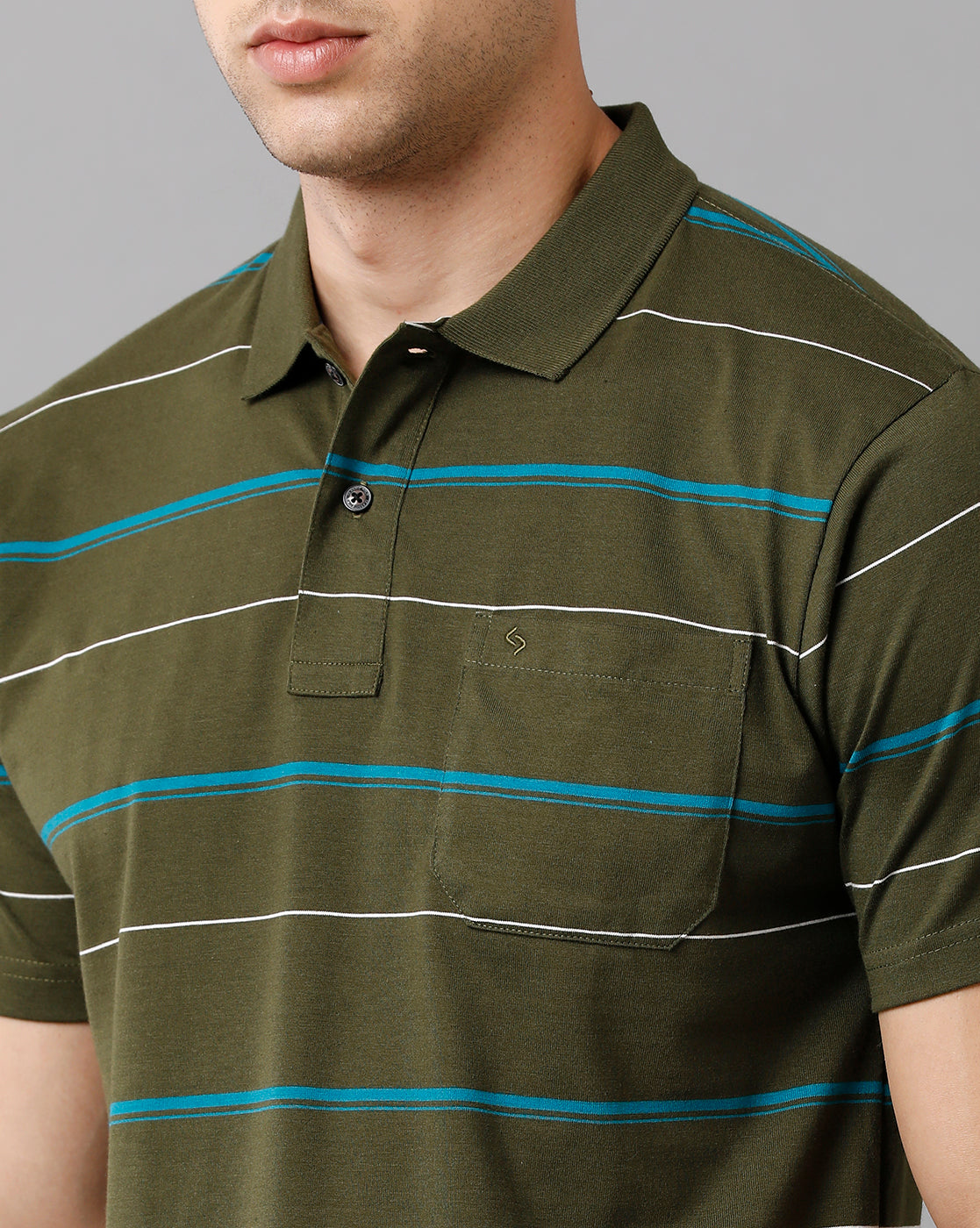 Classic Polo Mens Cotton Blend Striped Half Sleeve Authentic Fit Polo Neck Olive Color T-Shirt | Avon 500 B