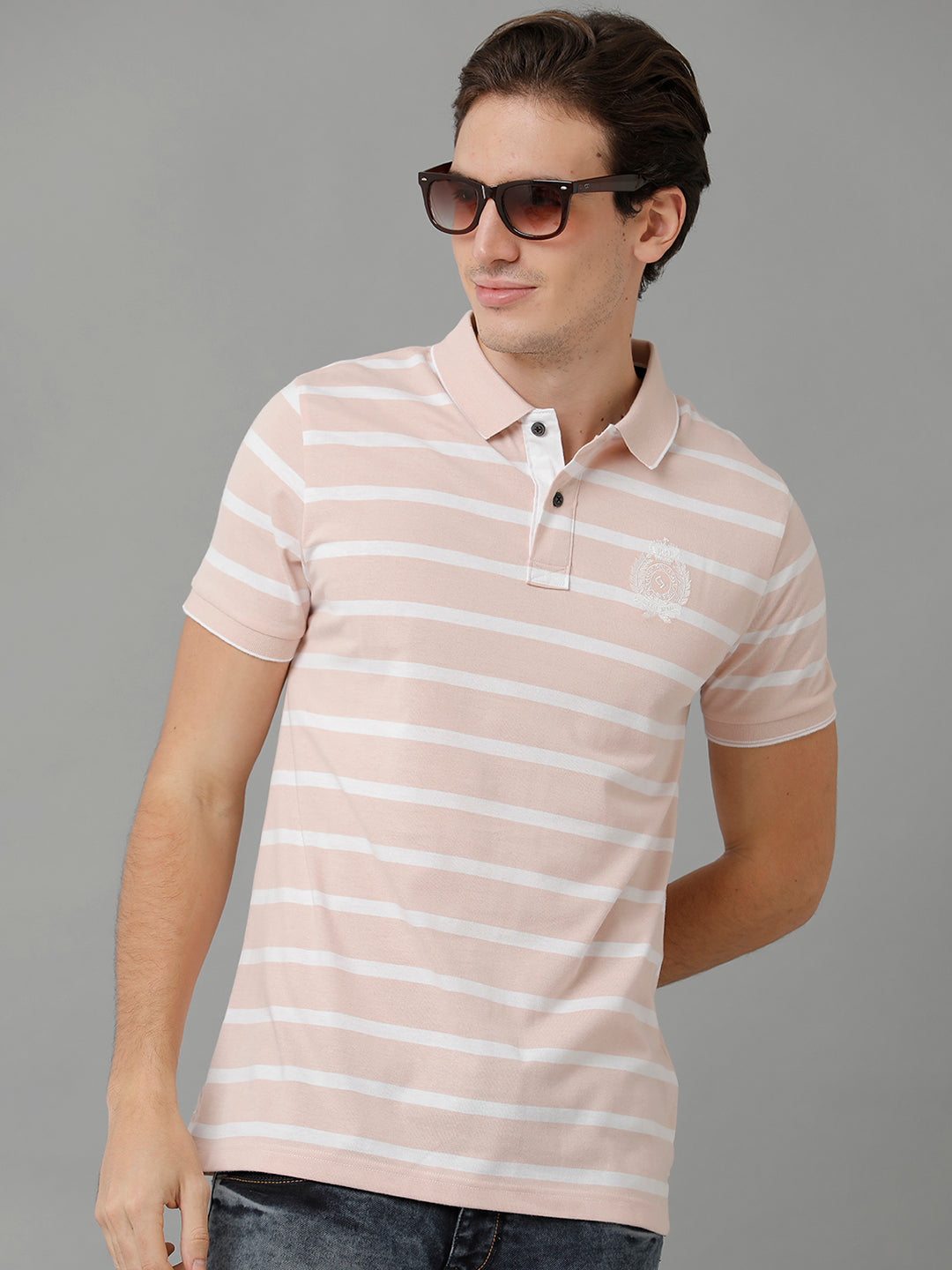 Classic Polo Men's Cotton Striped Half Sleeve Slim Fit Polo Neck Cream Color T-Shirt | Cpeg - 292 A