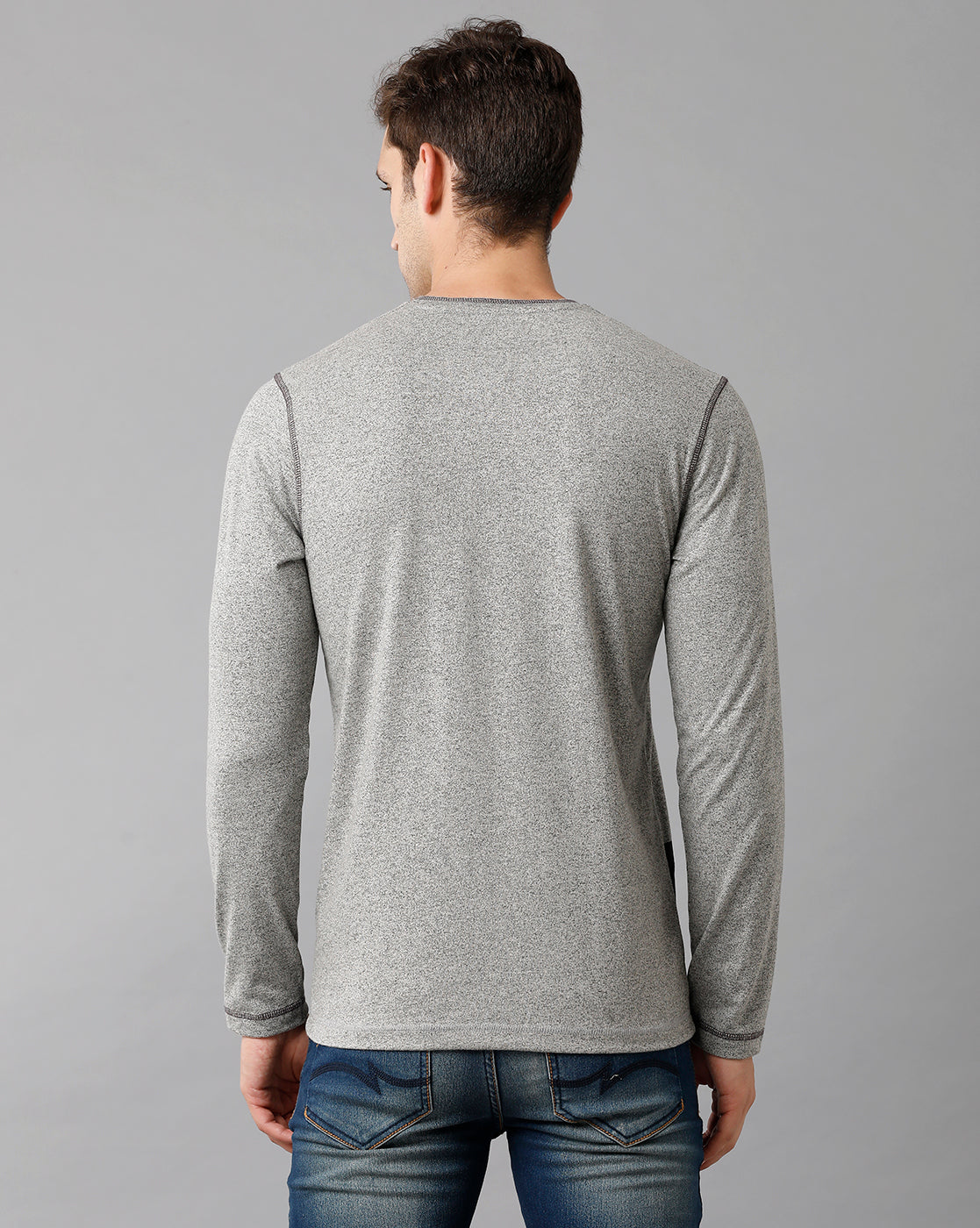 Classic Polo Mens Cotton Printed Full Sleeve Slim Fit Round Neck Grey Color T-Shirt | Baleno Fs 477 B