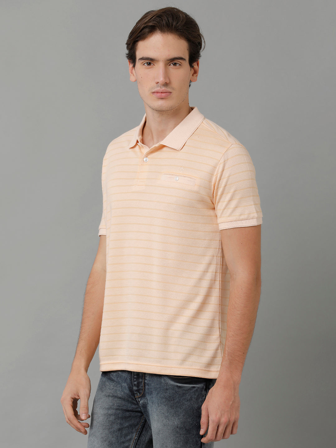 Classic Polo Men's Cotton Striped Half Sleeve Slim Fit Polo Neck Coral Color T-Shirt | Prm - 755 E