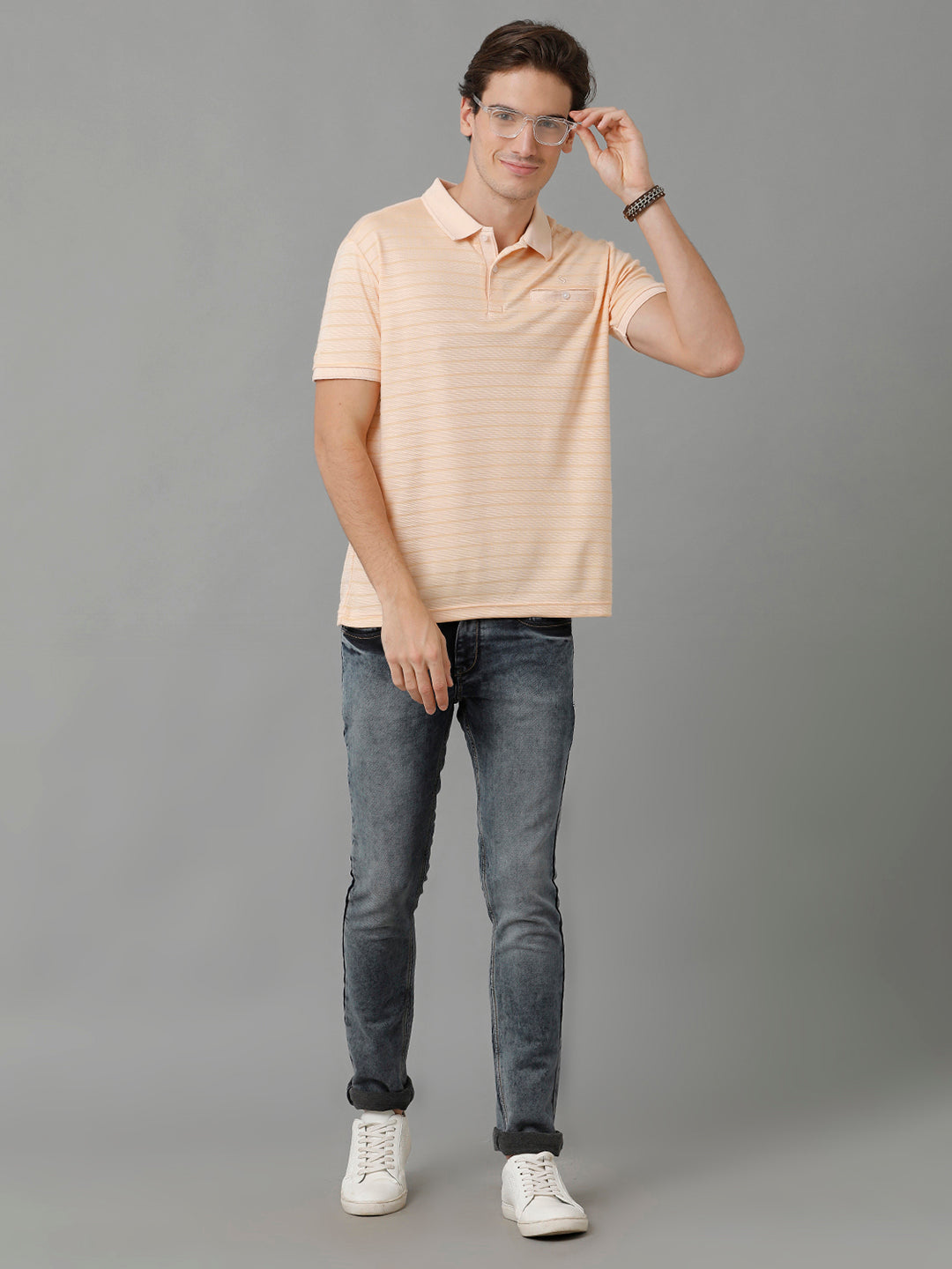 Classic Polo Men's Cotton Striped Half Sleeve Slim Fit Polo Neck Coral Color T-Shirt | Prm - 755 E