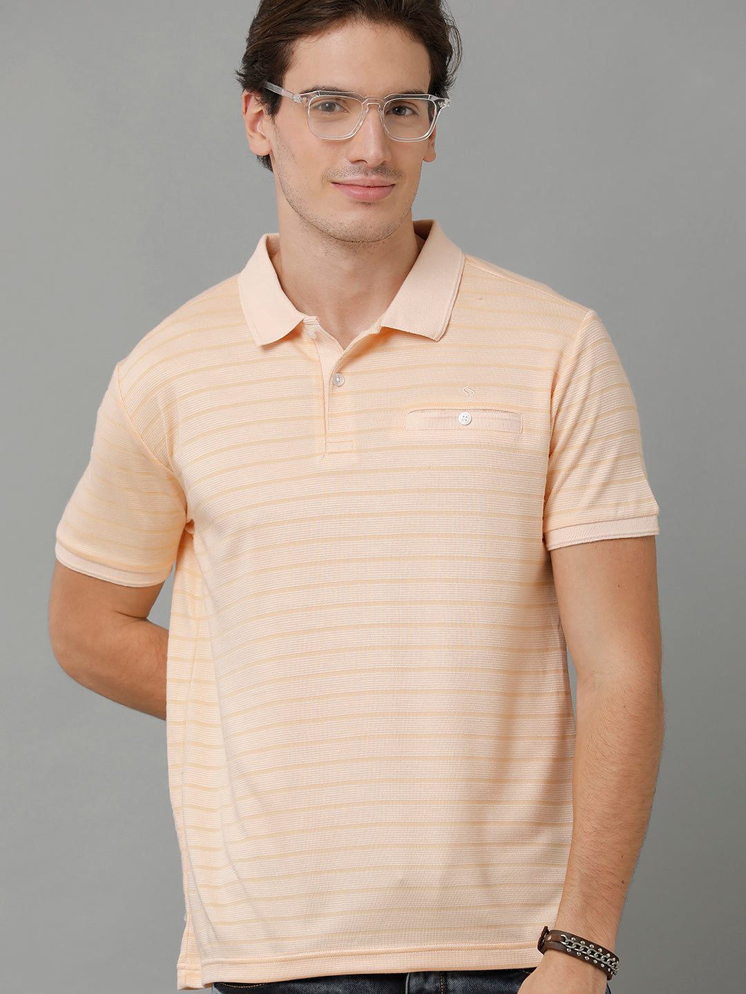 Classic Polo Men's Cotton Striped Half Sleeve Slim Fit Polo Neck Coral Color T-Shirt | Prm - 755 E