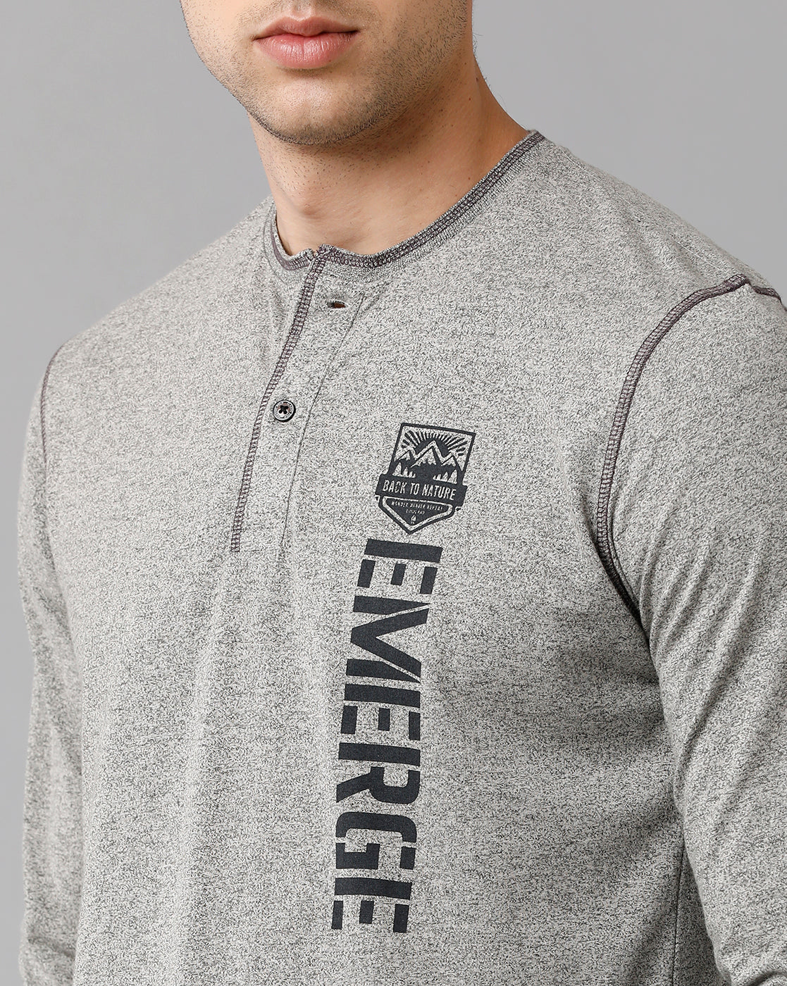 Classic Polo Mens Cotton Printed Full Sleeve Slim Fit Round Neck Grey Color T-Shirt | Baleno Fs 477 B