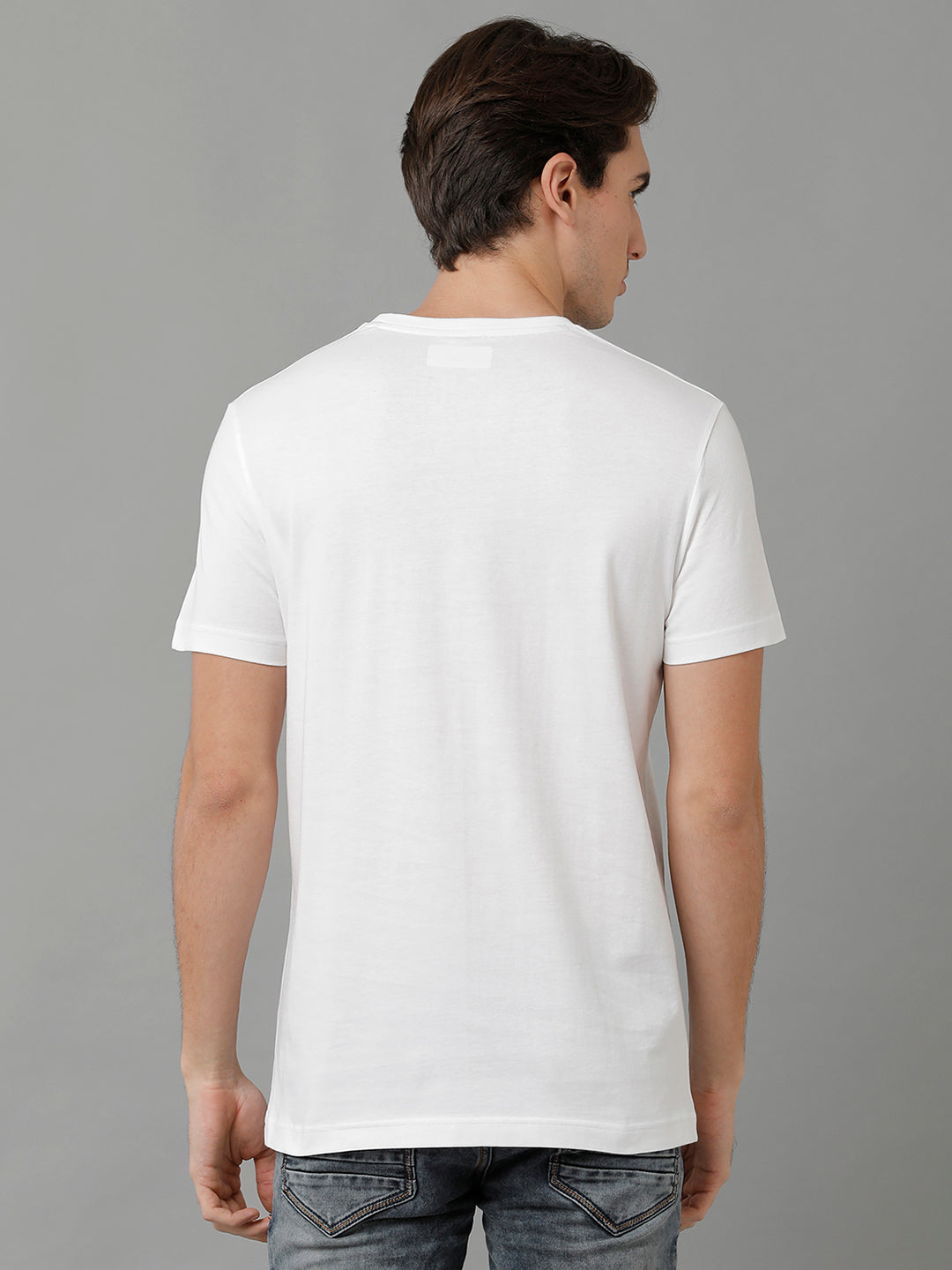 Classic Polo Men's Cotton Printed Half Sleeve Slim Fit Round Neck White Color T-Shirt | Baleno - 501 B