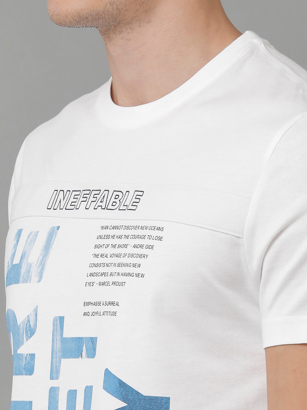 Classic Polo Men's Cotton Printed Half Sleeve Slim Fit Round Neck White Color T-Shirt | Baleno - 501 B