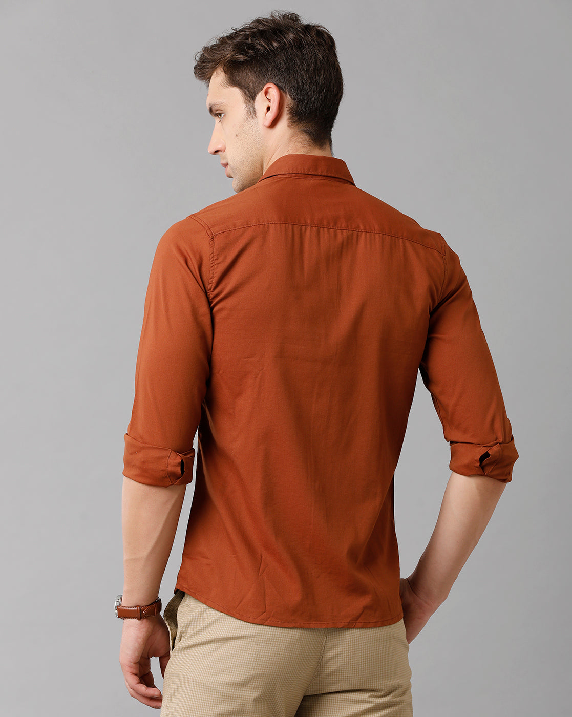 CP BRO Men's Cotton Solid Full Sleeve Slim Fit Polo Neck Brown Color Shirt | Sbn2 74 A