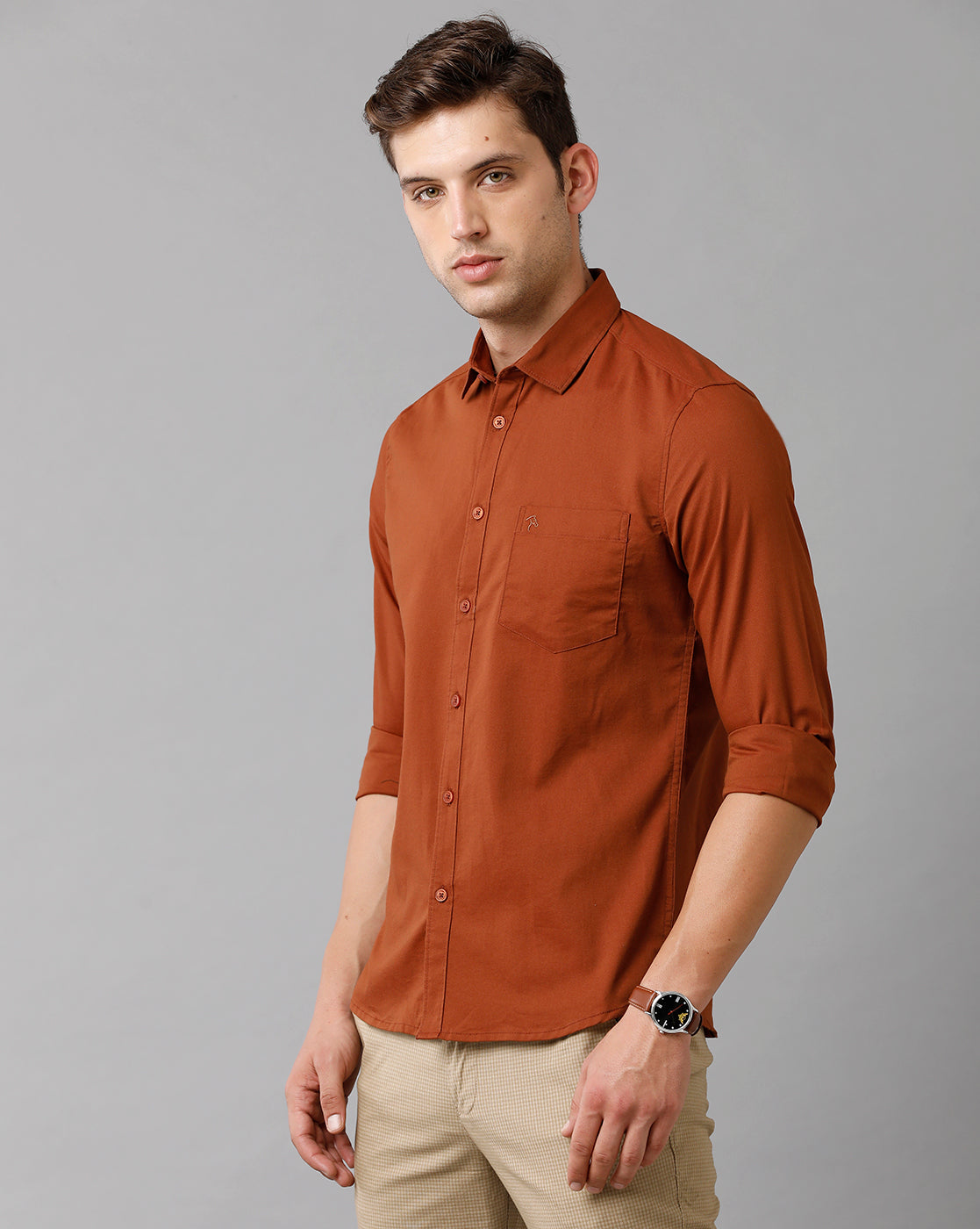 CP BRO Men's Cotton Solid Full Sleeve Slim Fit Polo Neck Brown Color Shirt | Sbn2 74 A