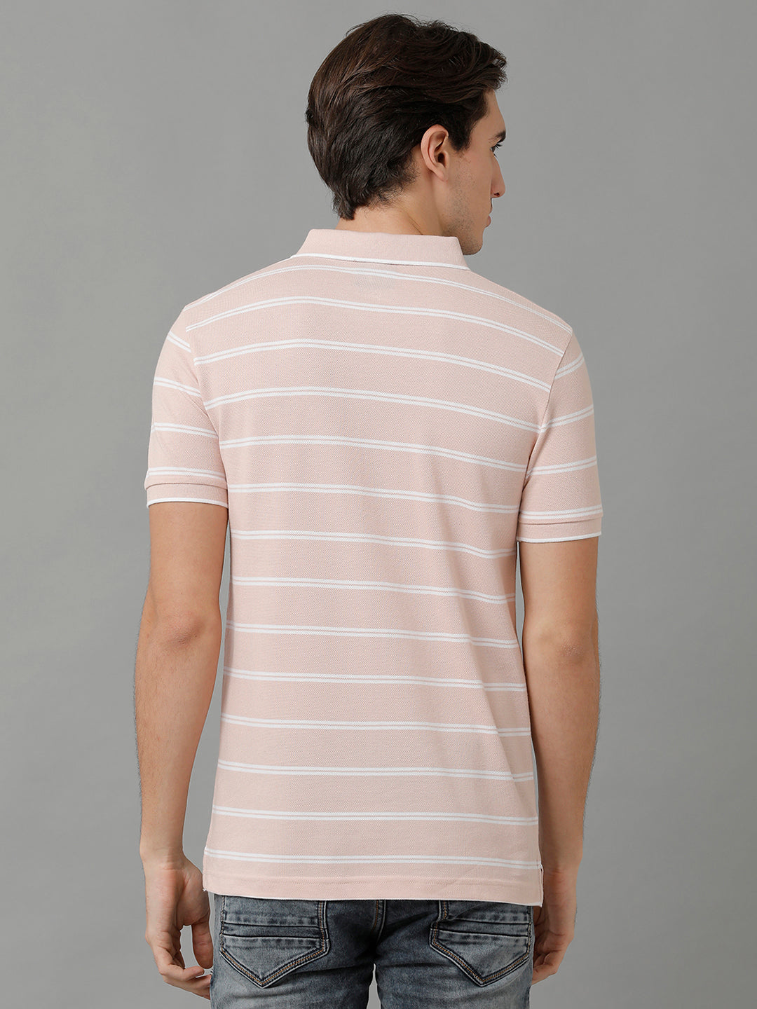Classic Polo Men's Cotton Blend Striped Half Sleeve Slim Fit Polo Neck Cream Color T-Shirt | Adore - 199 B