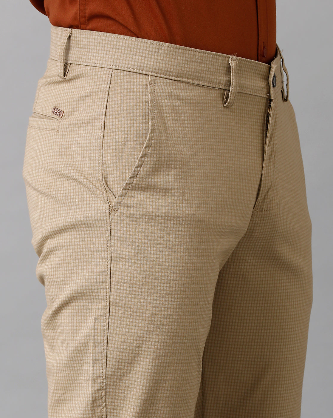CP BRO Men's Cotton Checked Slim Fit Khaki Color Trouser | Tbn2 11 A