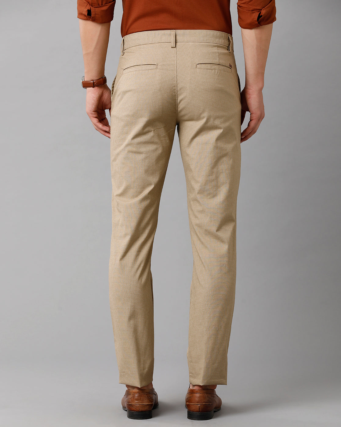 CP BRO Men's Cotton Checked Slim Fit Khaki Color Trouser | Tbn2 11 A