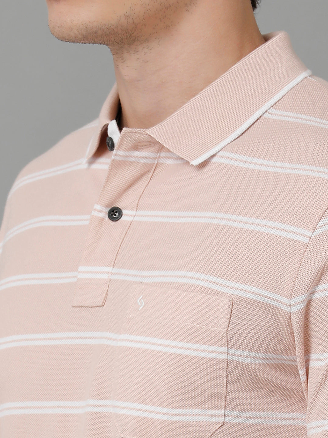 Classic Polo Men's Cotton Blend Striped Half Sleeve Slim Fit Polo Neck Cream Color T-Shirt | Adore - 199 B