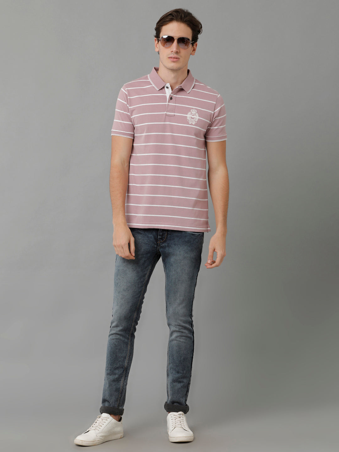 Classic Polo Men's Cotton Striped Half Sleeve Slim Fit Polo Neck Grey Color T-Shirt | Cpeg - 291 B