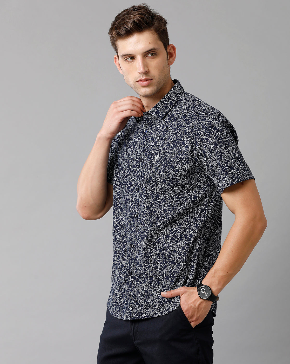 Classic Polo Mens Cotton Printed Half Sleeve Slim Fit Polo Neck Navy Blue Color Shirt | Sn2 123 A
