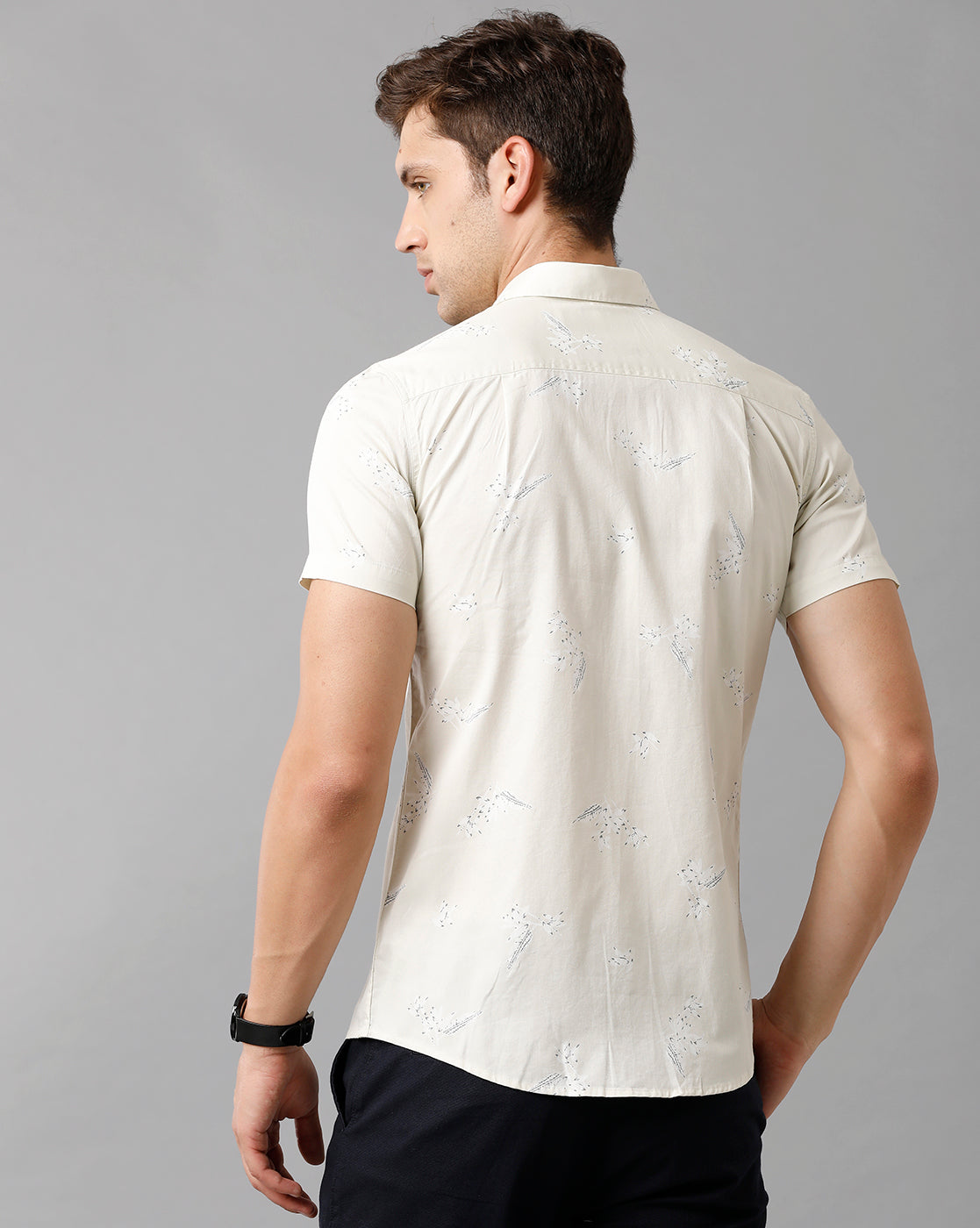 CP BRO Men's Cotton Printed Half Sleeve Slim Fit Polo Neck Cream Color Shirt | Sbn2 64 B