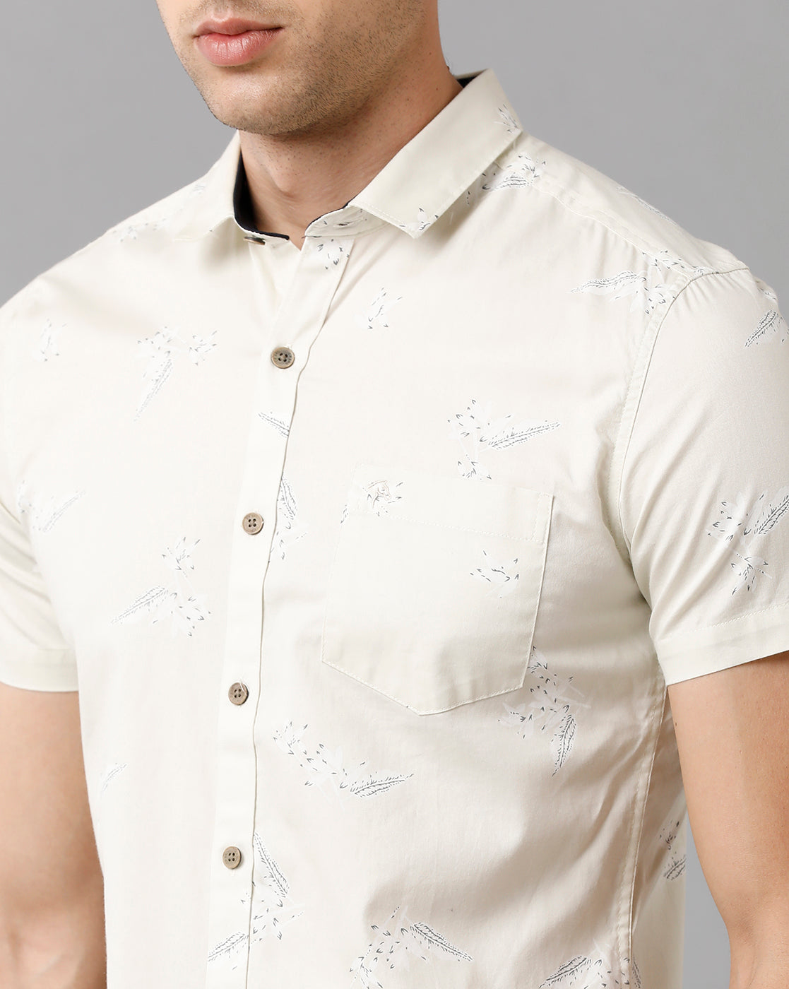 CP BRO Men's Cotton Printed Half Sleeve Slim Fit Polo Neck Cream Color Shirt | Sbn2 64 B